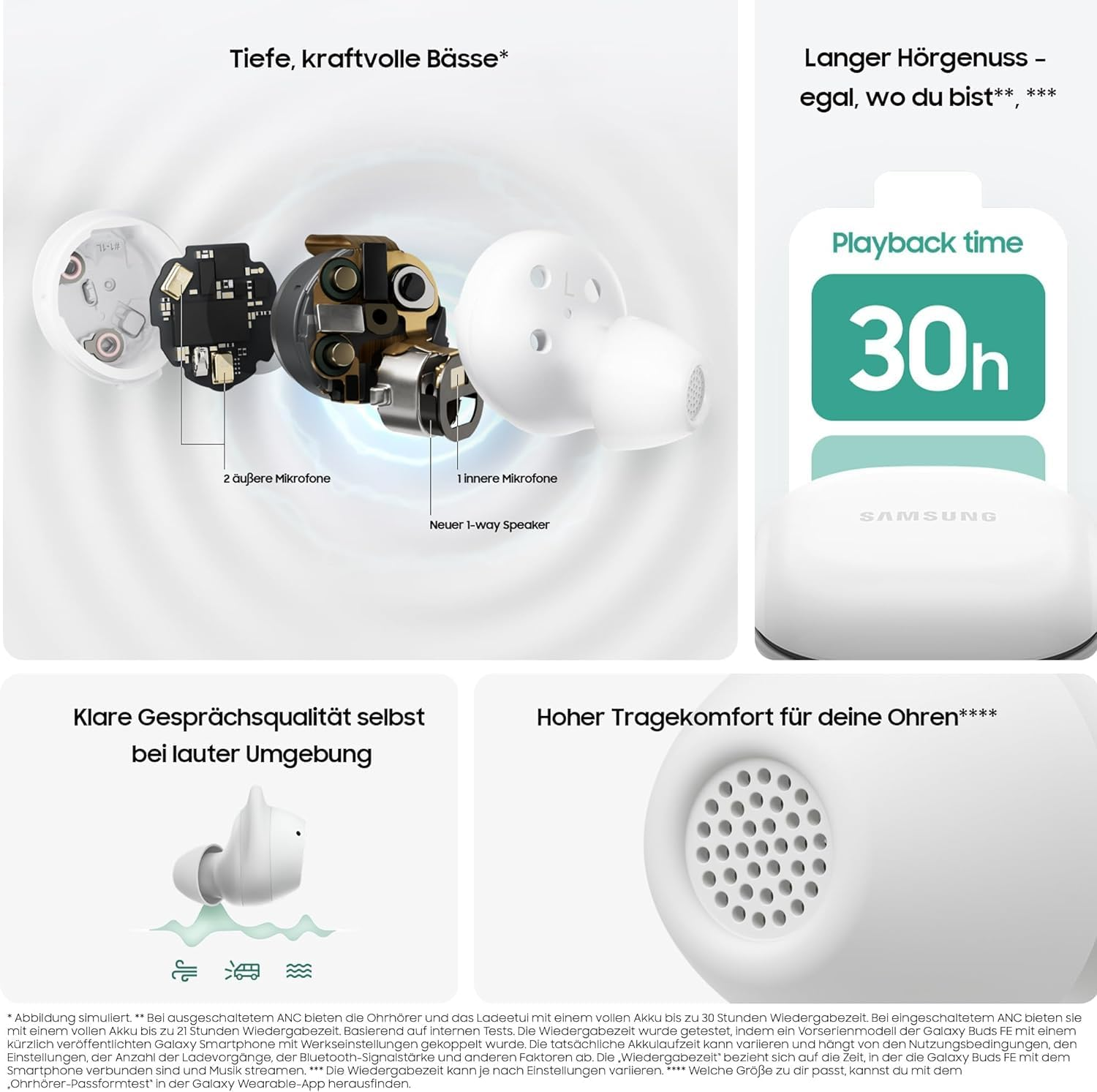 Samsung Galaxy Buds FE Wireless Bluetooth Headphones with Araree Bean Case, Active Noise Cancelling (ANC), 3 Microphones, Touch Control, Deep Bass, with Charging Cable, White [Exclusive to Amazon] image number 4