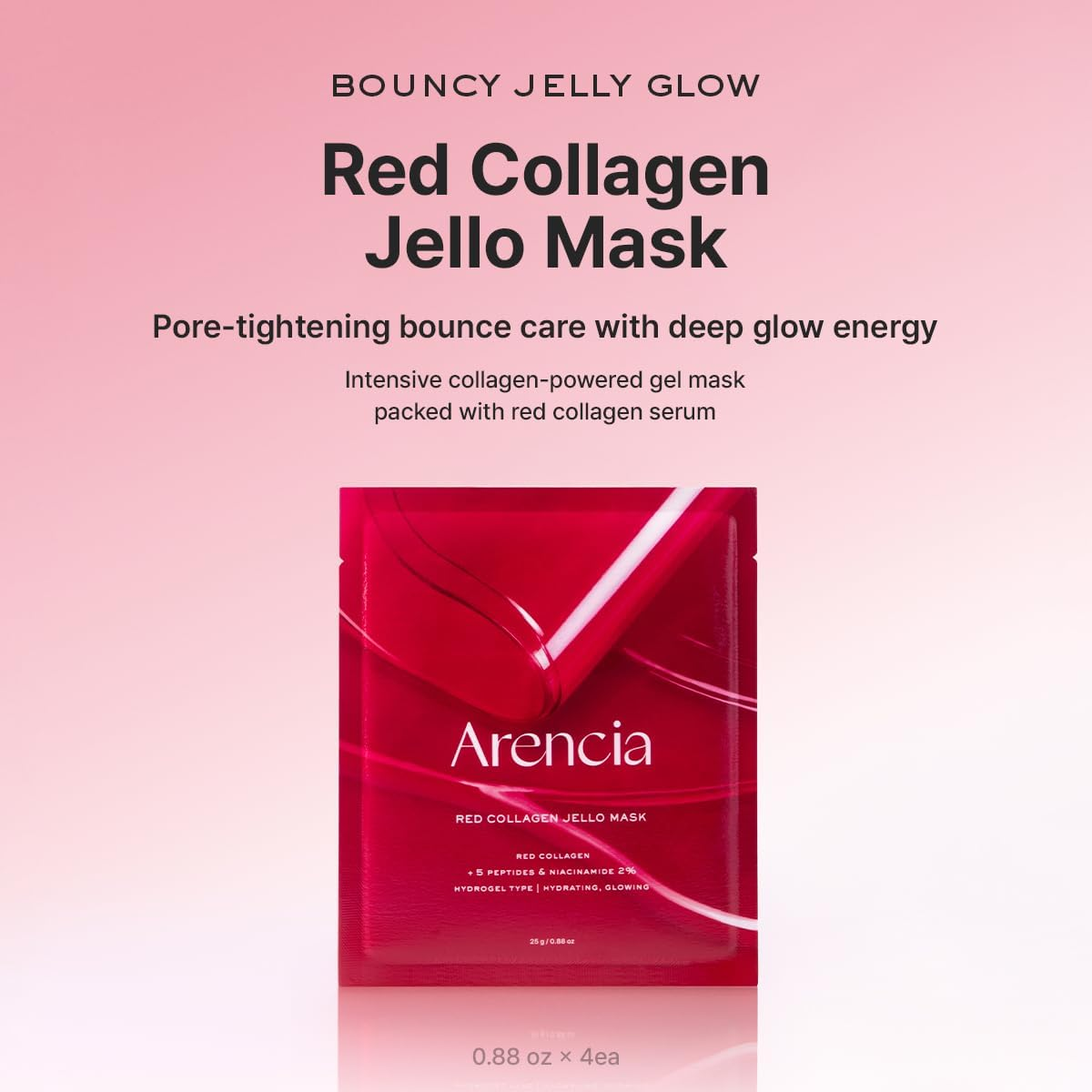 ARENCIA Red Collagen Jello Mask, Plump & Hydrating X 4Ea, Overnight Hydrogel Mask for Dry, Mature Skin, Packed with Collagen, 5 Peptides, 2% Niacinamide image number 5