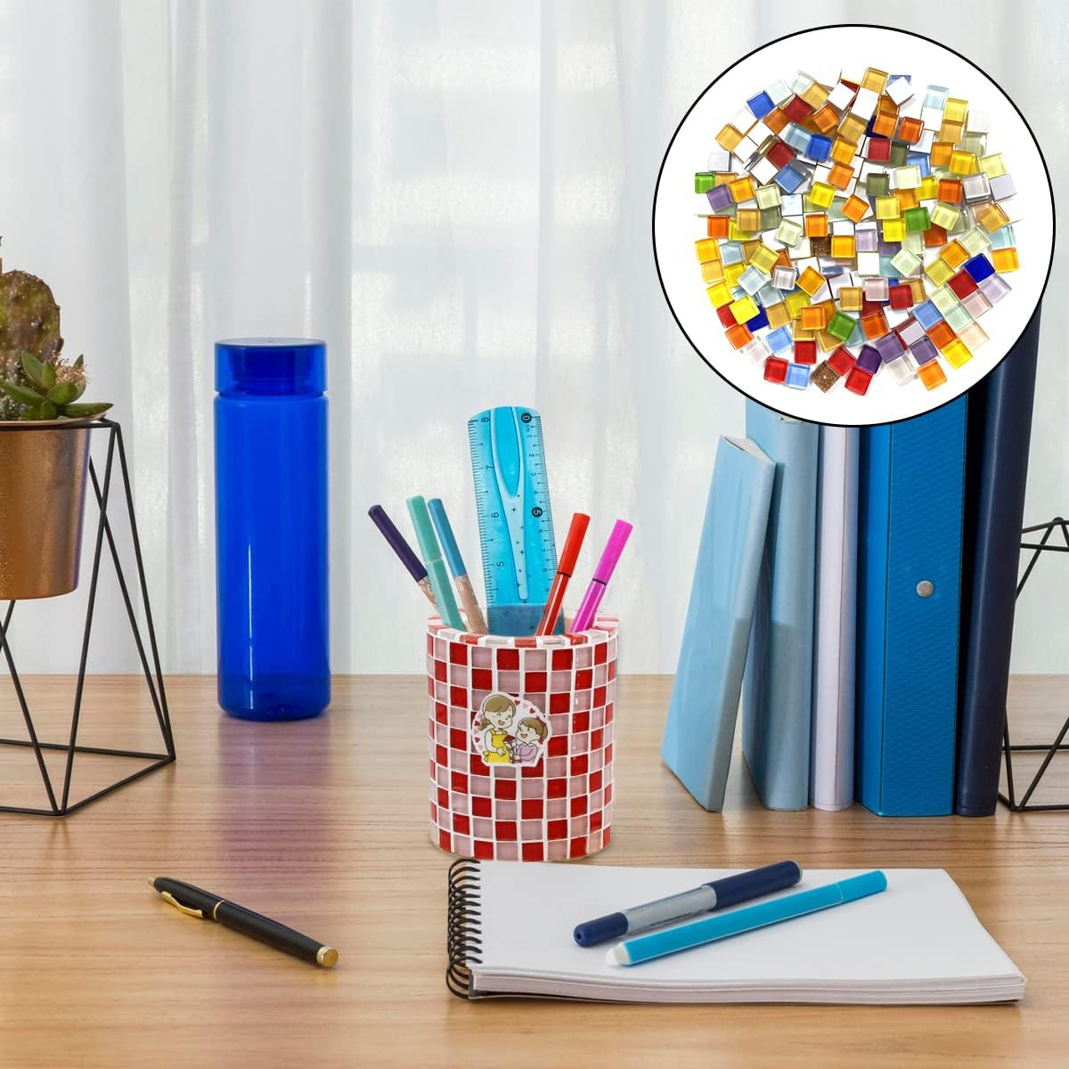 BEZANU Mosaic Pieces, 200PCS Mixed Glass Mosaic Tile for Crafts, Mosaic Sticker Poster, Jewelry Making (0.4In) image number 3