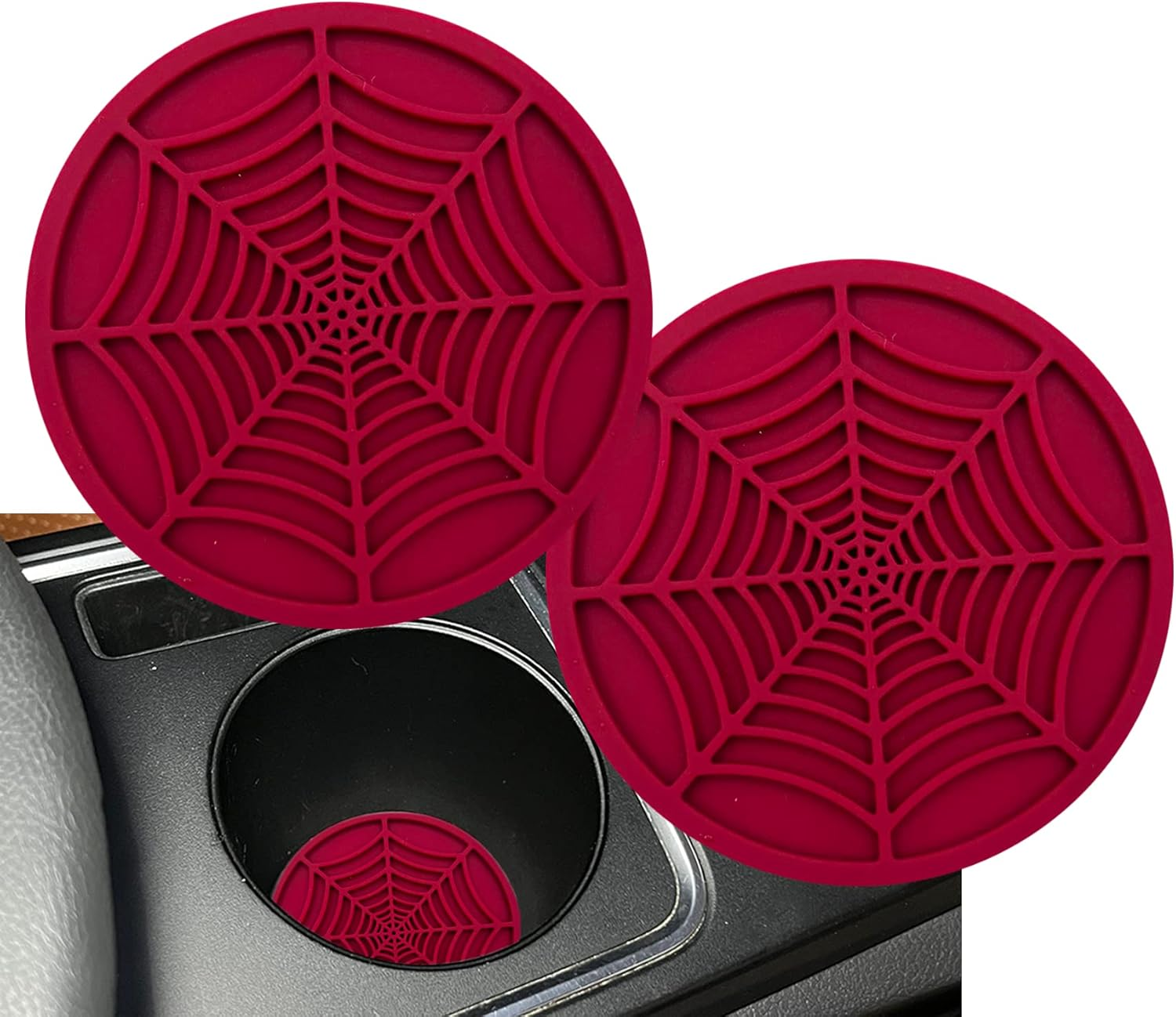 Car Cup Holder Coaster, 2 Pack Universal Auto anti Slip Cup Holder Insert Ornaments Coaster, Durable, Suitable for Most Car Interior Accessories (Red-Spider Web-2Pack) image number 6