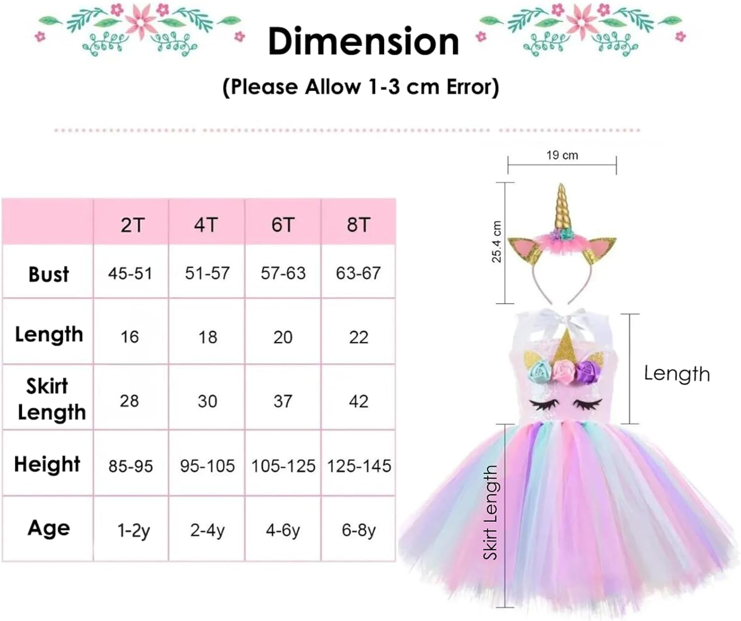 AUTOWT Sequin Unicorn Dress for Girls with Headband, Rainbow Tutu Dress for Birthday Pageant Christmas Party Dance Princess Costumes image number 2
