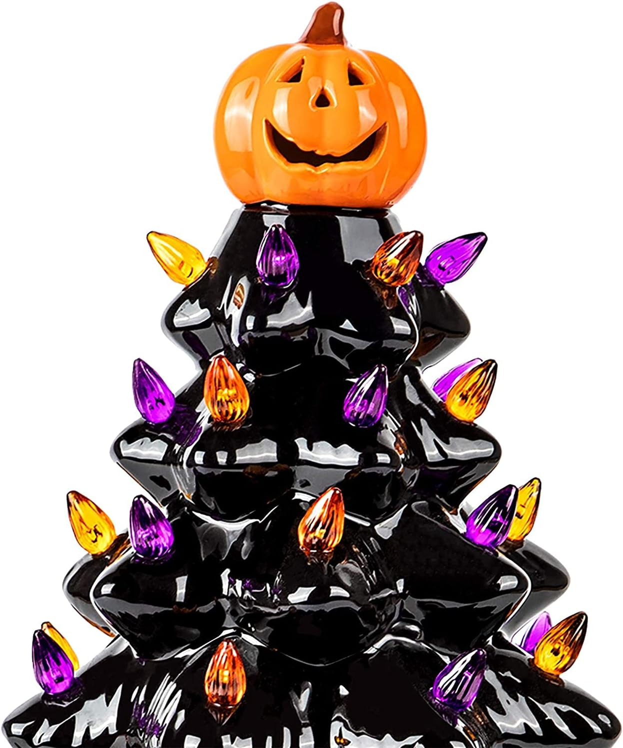 RJ Legend Ceramic Tree - Christmas Decorations, Orange Pumpkin Head-Home Decoration over 50 Multicolor Bulbs, LED Light up by Battery - Black, 15 Inch image number 4