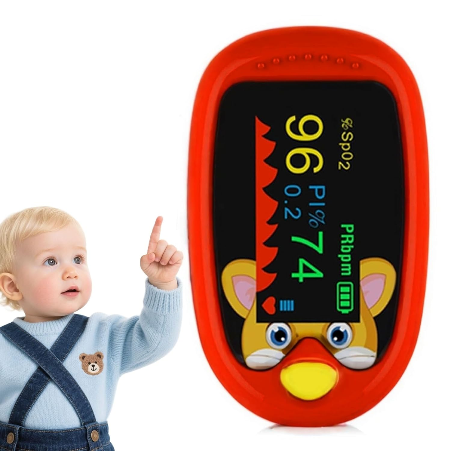 Rechargeable Pulse Oximeter for 2-12 Year Old Kids: Fingertip Blood Oxygen and Heart Monitor with Lanyard, Portable Digital Oxygen Saturation Gauge