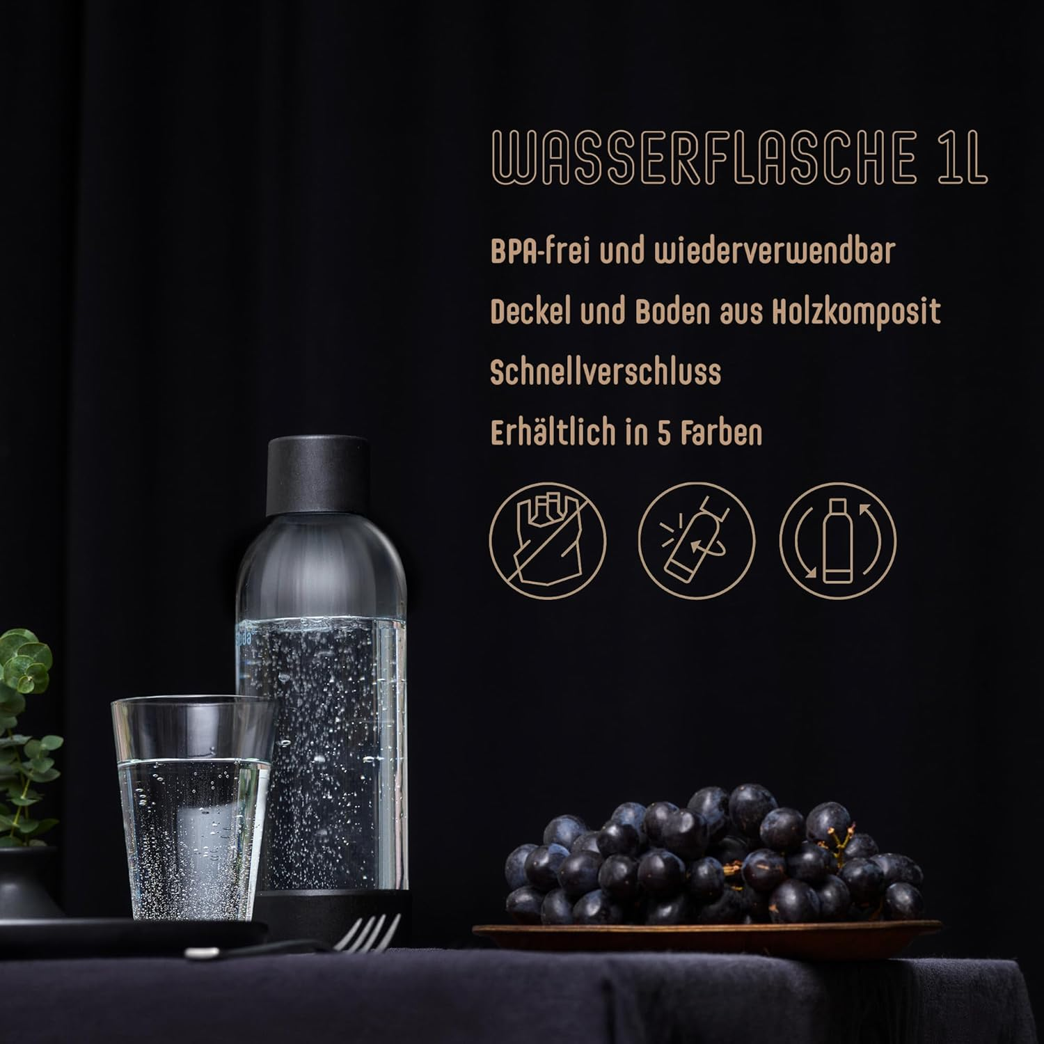 Mysoda: Water Carbonator Water Bottle, Bpa-Free Plastic, with Quick-Lock Quick Release, Wood Composite Detailing, 2 X 1L - Pink image number 2