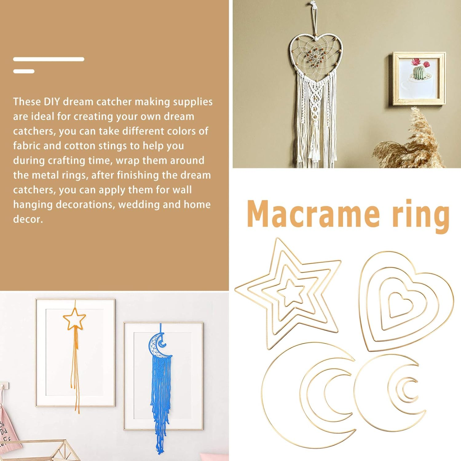 NOLITOY 12Pcs Dream Catcher Rings Metal Macrame Hoops for DIY Wedding Wreath Wall Decor Shape image number 6