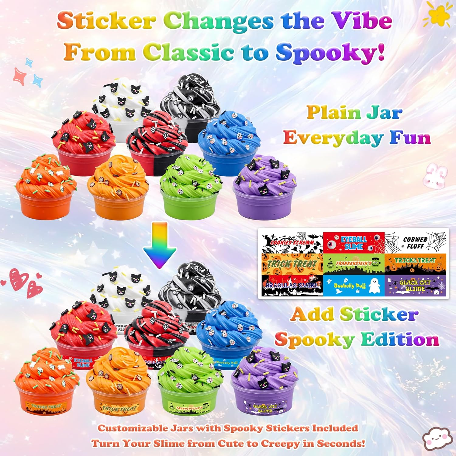 Halloween Peachybbies Slime 9 Pack, Scented Mixed Color Cloud Slime for Kids, DIY Fluffy Slime Kits for Girls Soft & Non-Sticky, Butter Slime Kit Party Favor Gifts, Slimes Stress Relief Toys image number 2