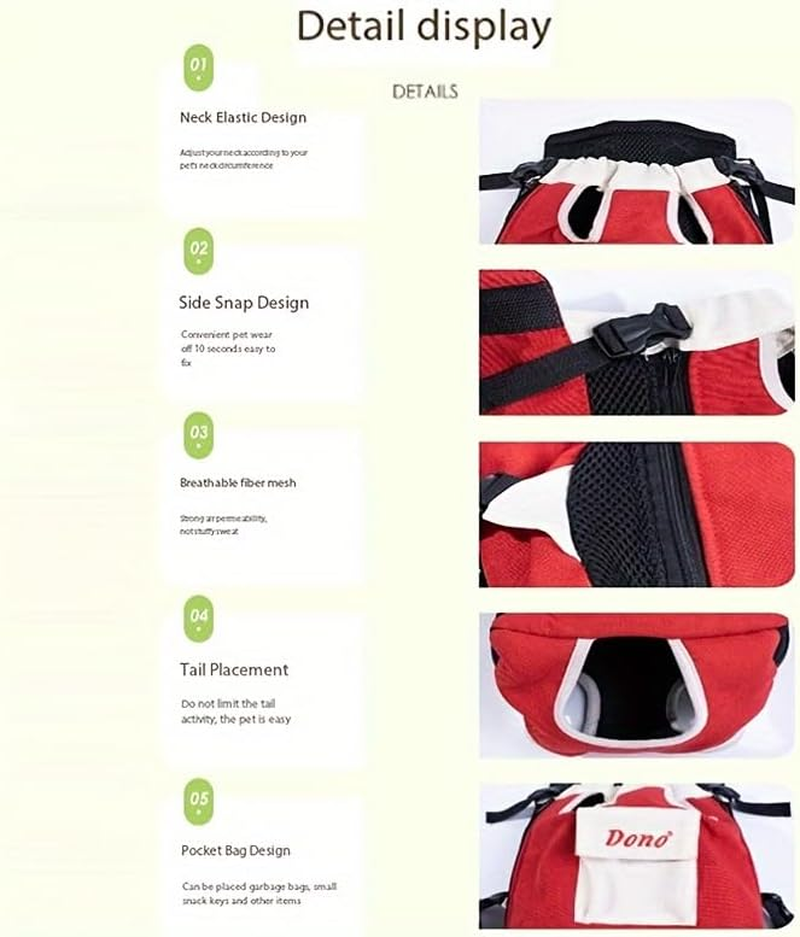 Maagik Dog Backpack, Adjustable Pet Dog Front Harness with Leg Extension, Easy to Wear and Breathable, Pet Backpack, Dog Travel Backpack for Kittens and Puppies, Camping, Hiking(Red and White) (M)