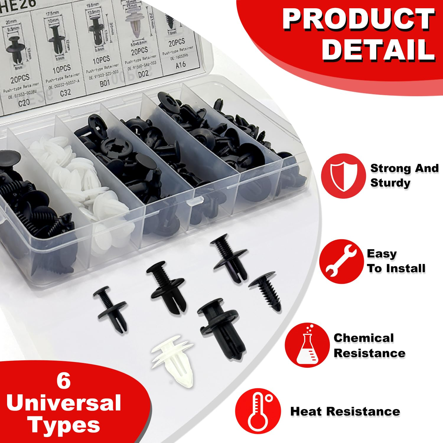 100PCS Universal Car Retainer Clips, Push-Type Auto Bumper Retainer Fasteners with 5 Removal Tools, Plastic Car Clips Set for Car Door,Bumper,Fender image number 2