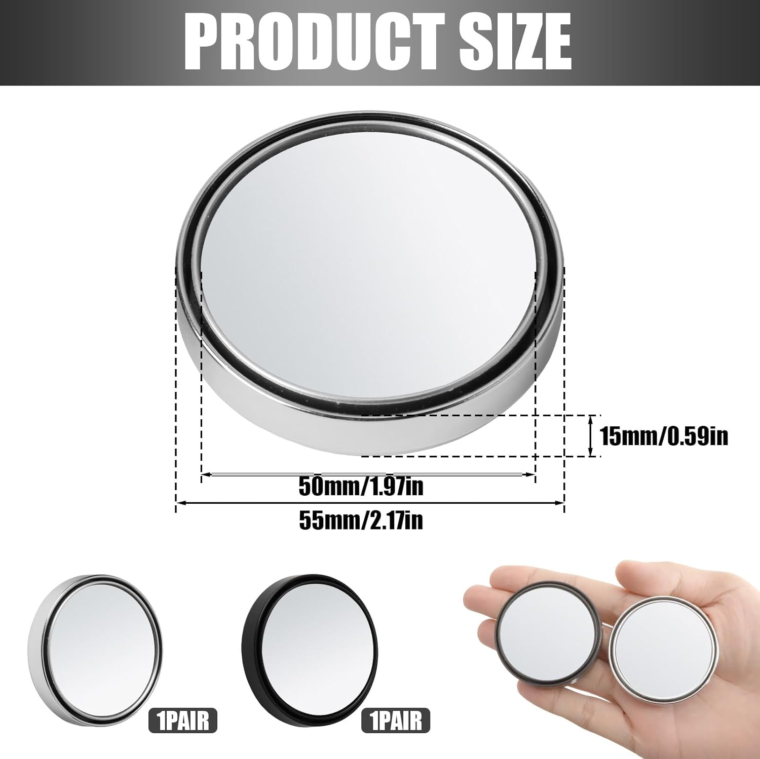 Car Blind Spot Mirror 2 Pairs (4-Pack), 2" round HD Suction Cup Blind Spot Mirrors, 360&deg; Rotatable Frameless Convex Design for Enhanced Side Visibility, Secure Non-Adhesive Mounting for All Vehicles