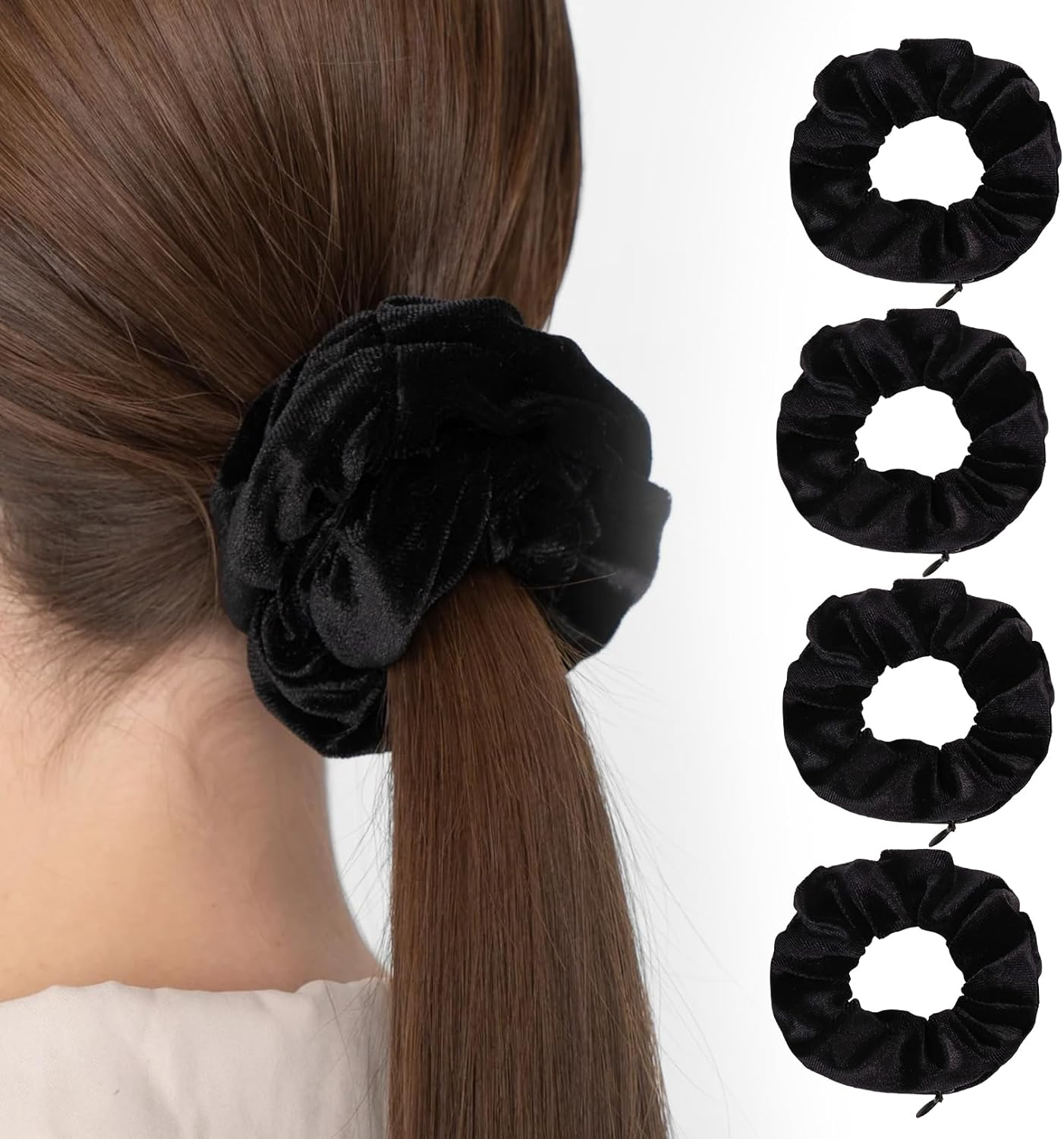 Pack of 4 Black Hair Scrunchies with Zip, Scrunchies Velvet Travel Gadgets for Women, Hair Bobbles with Money Hiding, Valuables Hiding Place, Beach, Hair Bobbles Women'S Velvet Fabric Large For