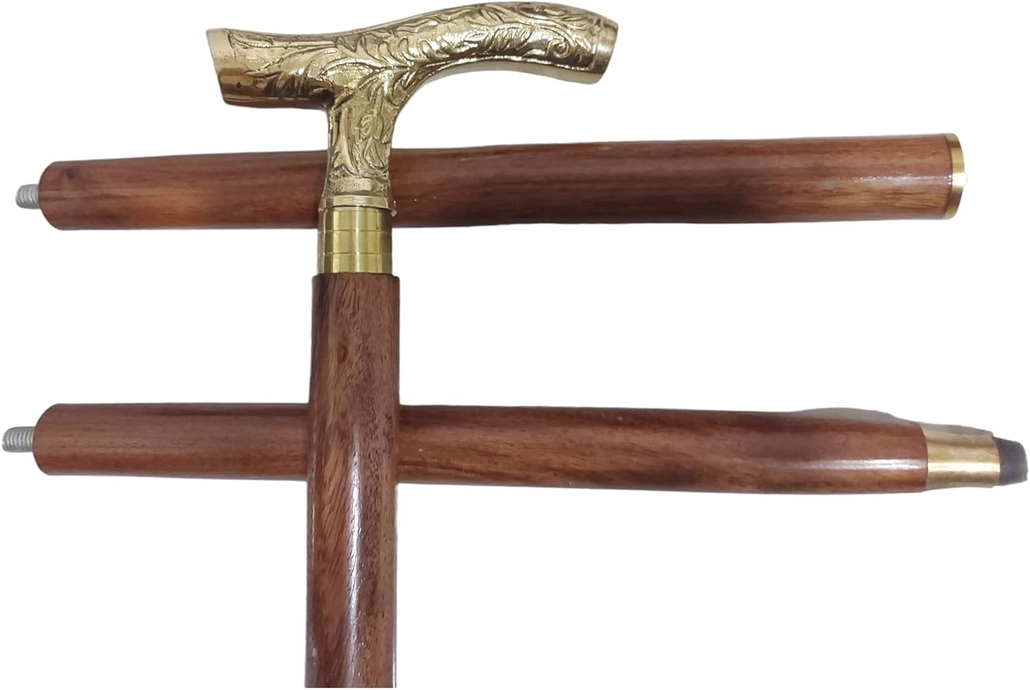 Dolchi Antique Derby Cane - 37" Brown Ebony Wooden Walking Stick - Unisex with Golden T-Shaped Handle - Ideal for Christmas image number 2