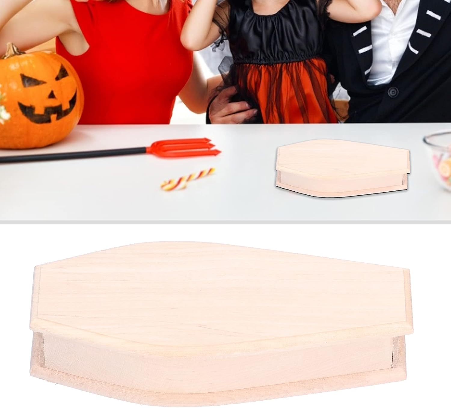 1: 12 Scale Wooden Halloween Coffin Box - 7.0 X 3.0 X 1.8In DIY Unfinished Coffins for Crafts, Party Treat Trays, and Mini Coffin Decor - Dollhouse Accessories image number 3