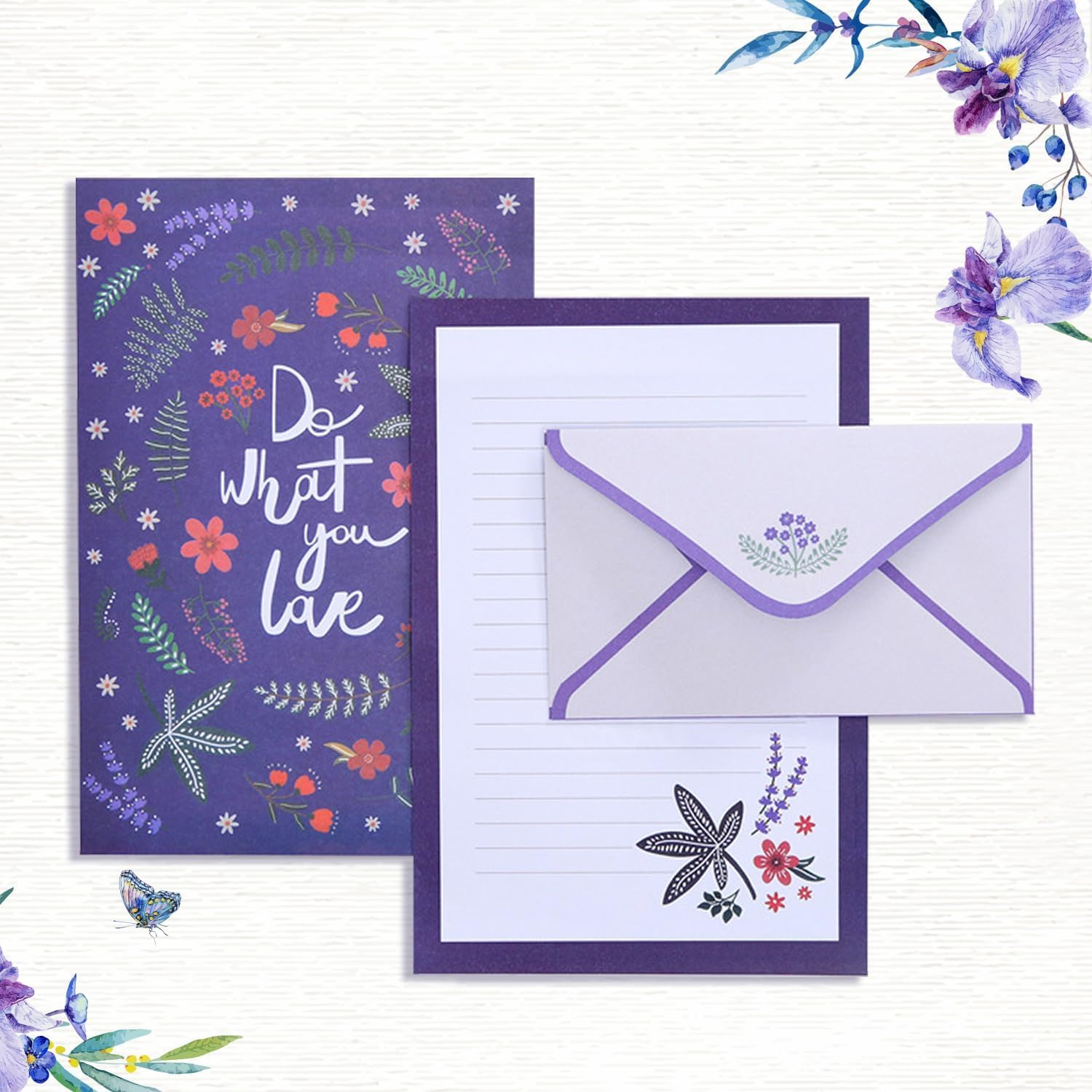 180Pcs Decorative Writing Paper & Envelopes Stationery Set, 10 Designs A5 Size Lined Stationery Paper, Cute Flower Printer Paper, Floral Themed Craft Paper for Letters Invitations Poem Office School image number 3