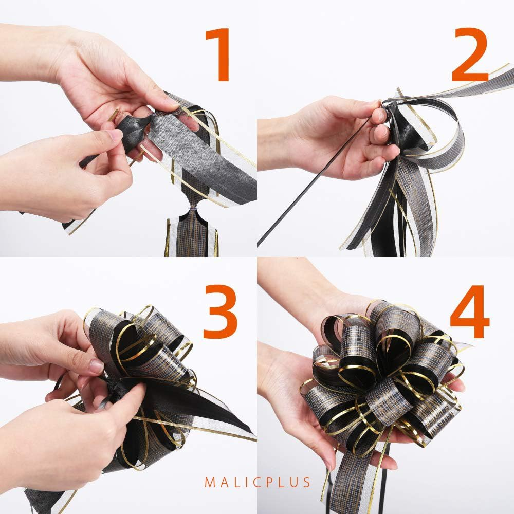 15 Black Gift Bows Large, 6 Inches, Gift Pull Bows for Presents, Gift Bows Bulk for Baskets, Bows for Gift Wrapping image number 1