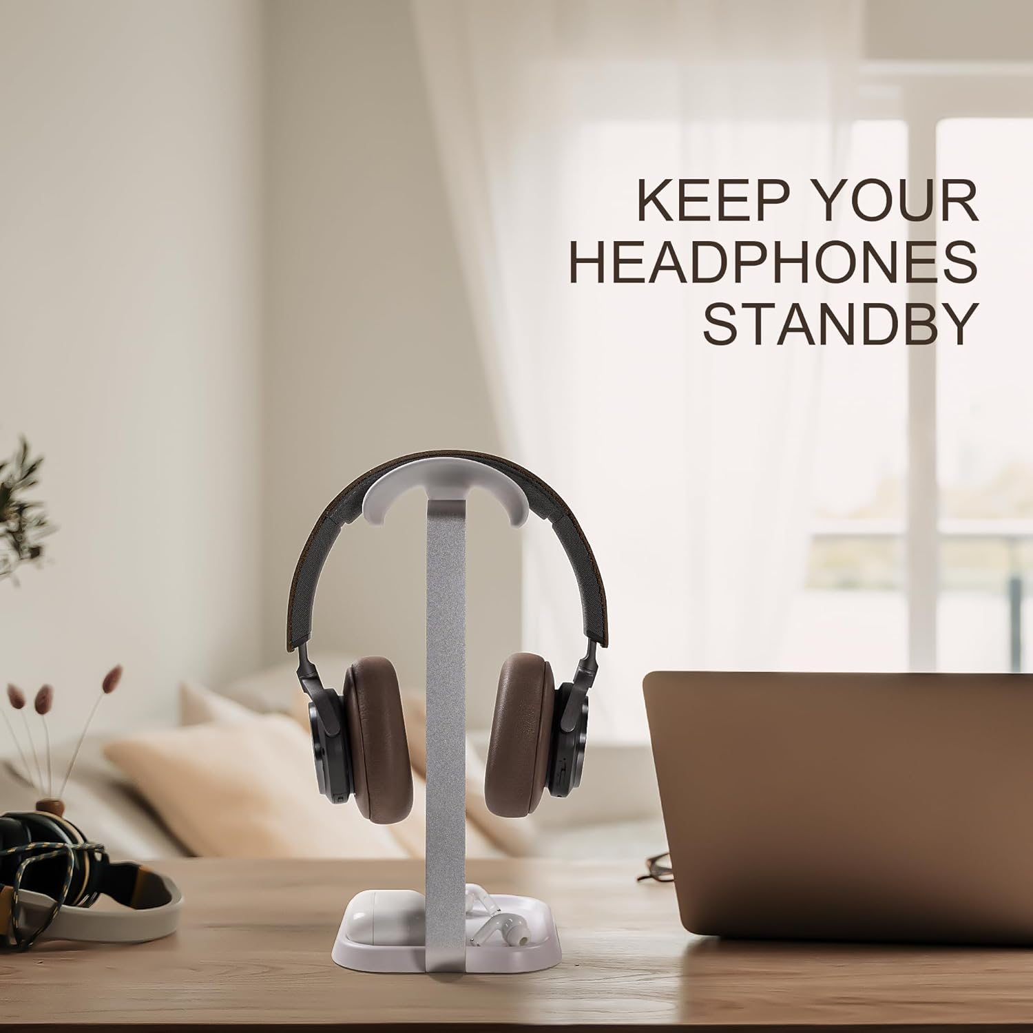 Headphone Stand, Curved Headset Stand with Storage Tray, Gaming Headset Holder for Airpods Max, Airpods Max 2, Airpods, Airpods Pro, Beats, Bose, Sony and More (White) image number 4