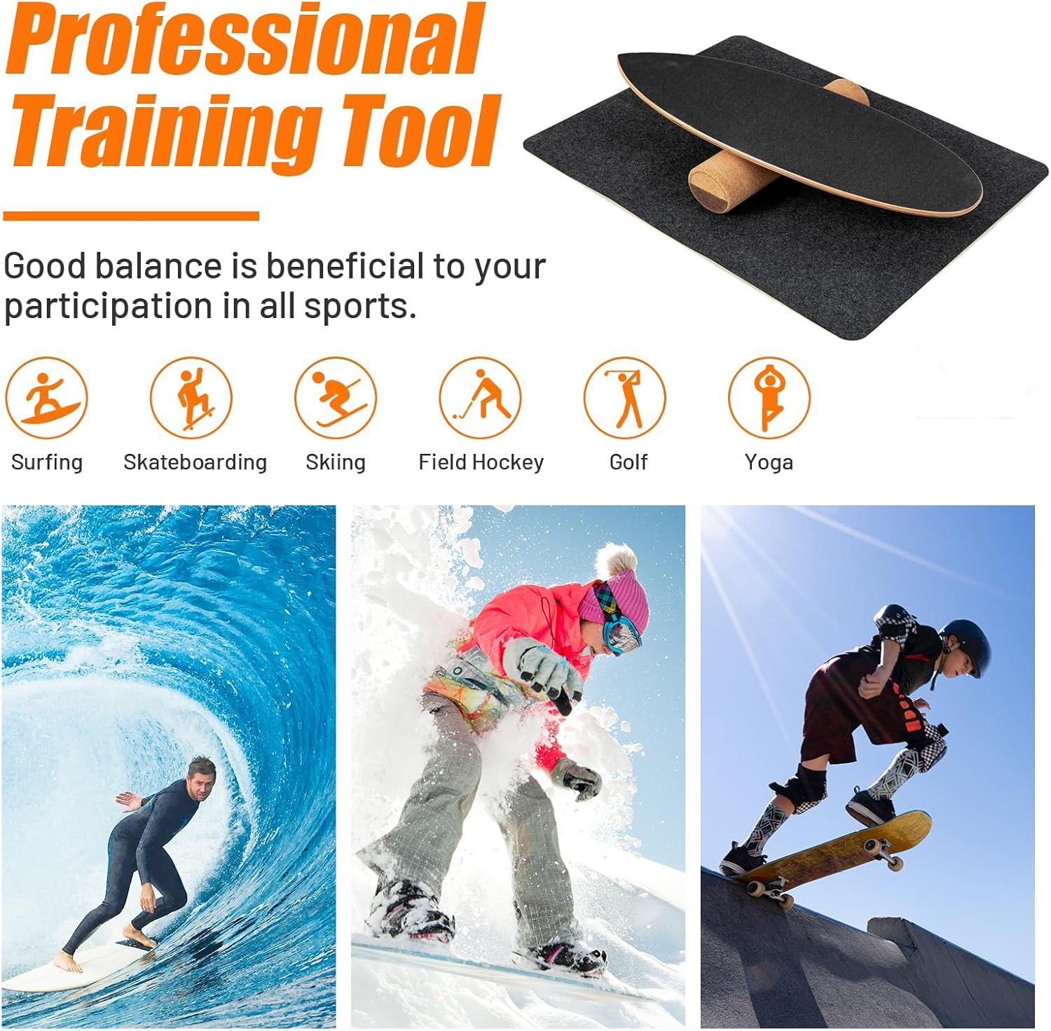 Costway Wooden Balance Board Trainer, Wobble Board W/Roller & Blanket for Skateboard, Hockey, Snowboard & Surf Training to Build Core & Exercise Stability, 3-In-1 Balance Board Kit