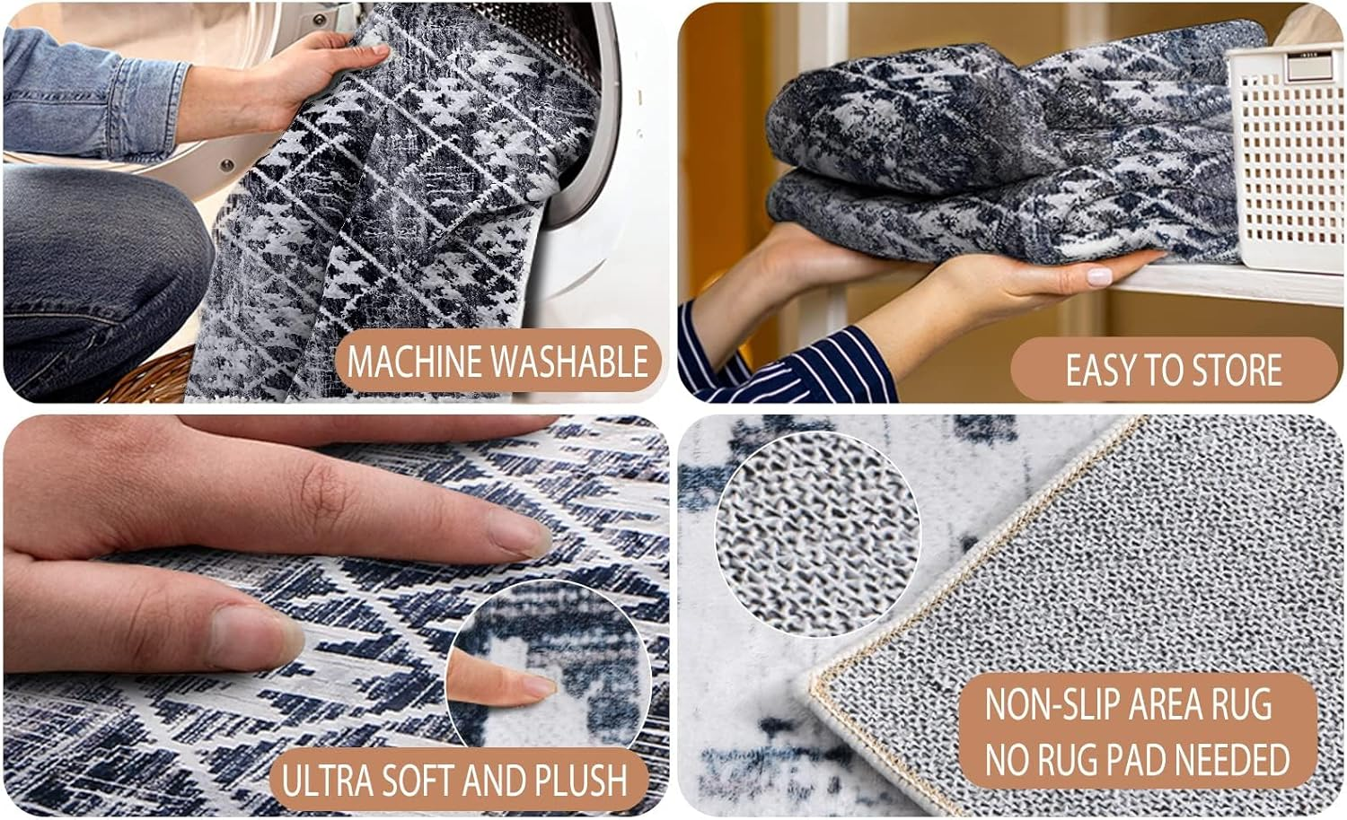 Leesentec Rugs 160X200Cm Modern Non-Slip Soft Area Rugs for Living Room/Bedroom/Dining Room Carpet Floor Mat Home Decorative(Navy Blue/Ivory,5.3X6.6 Feet) image number 1