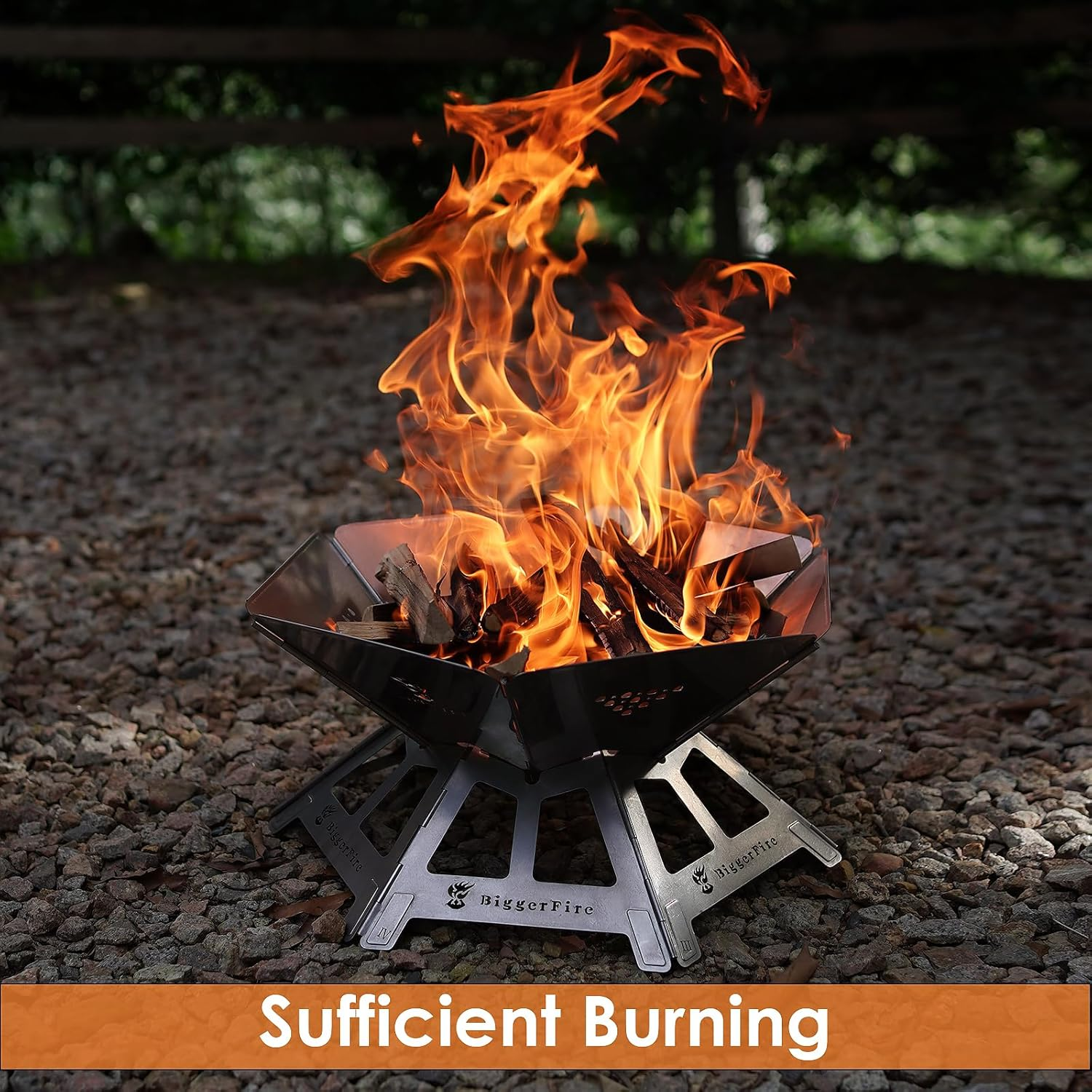 Biggerfire Stainless Steel Foldable Fire Pit with Charcoal Grill Small Size Wood Burning Grill,Portable with Carrying Bag for Patio Yard Outdoor Barbecue Camping Bonfire Lightweight 1.7Kg