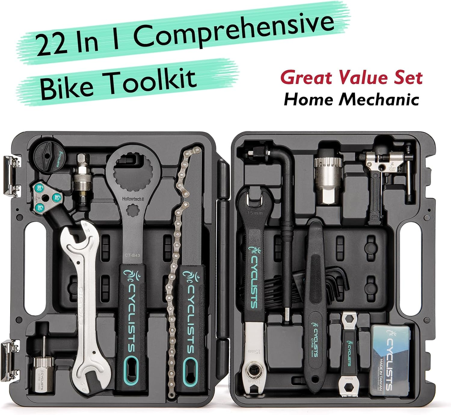 Bike Tool Kit with Storage Case - 22 PCS Bicycle Repair Tool Set Portable Tools Box - Bike Maintenance Tools for Road Bikes and Mountain Bikes image number 3