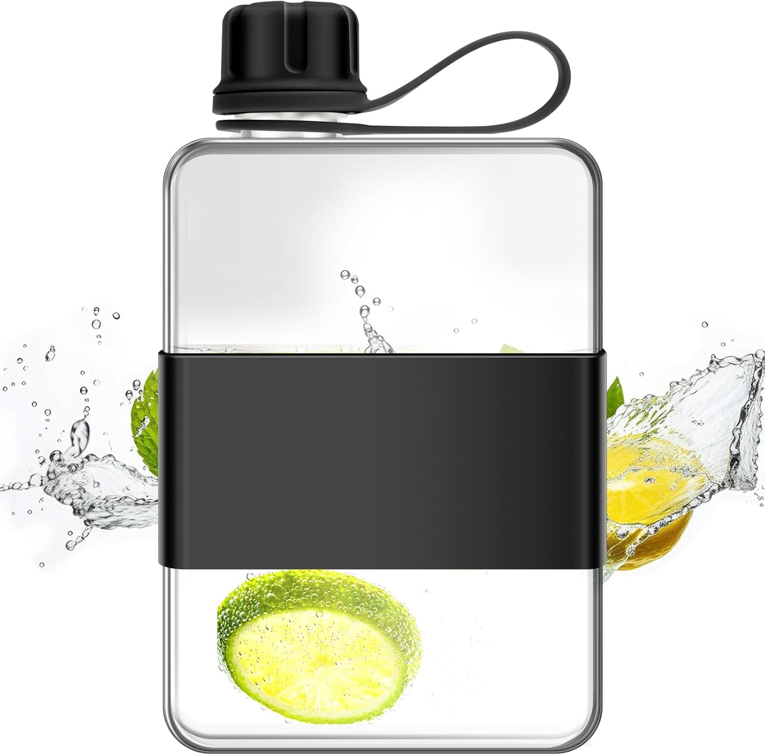 DJAPWPX Flat Water Bottle, Leak Proof Portable Slim Drinking Bottle, Lightweight Large Capacity Slim Traveling Water Mug for Outdoor (Black)