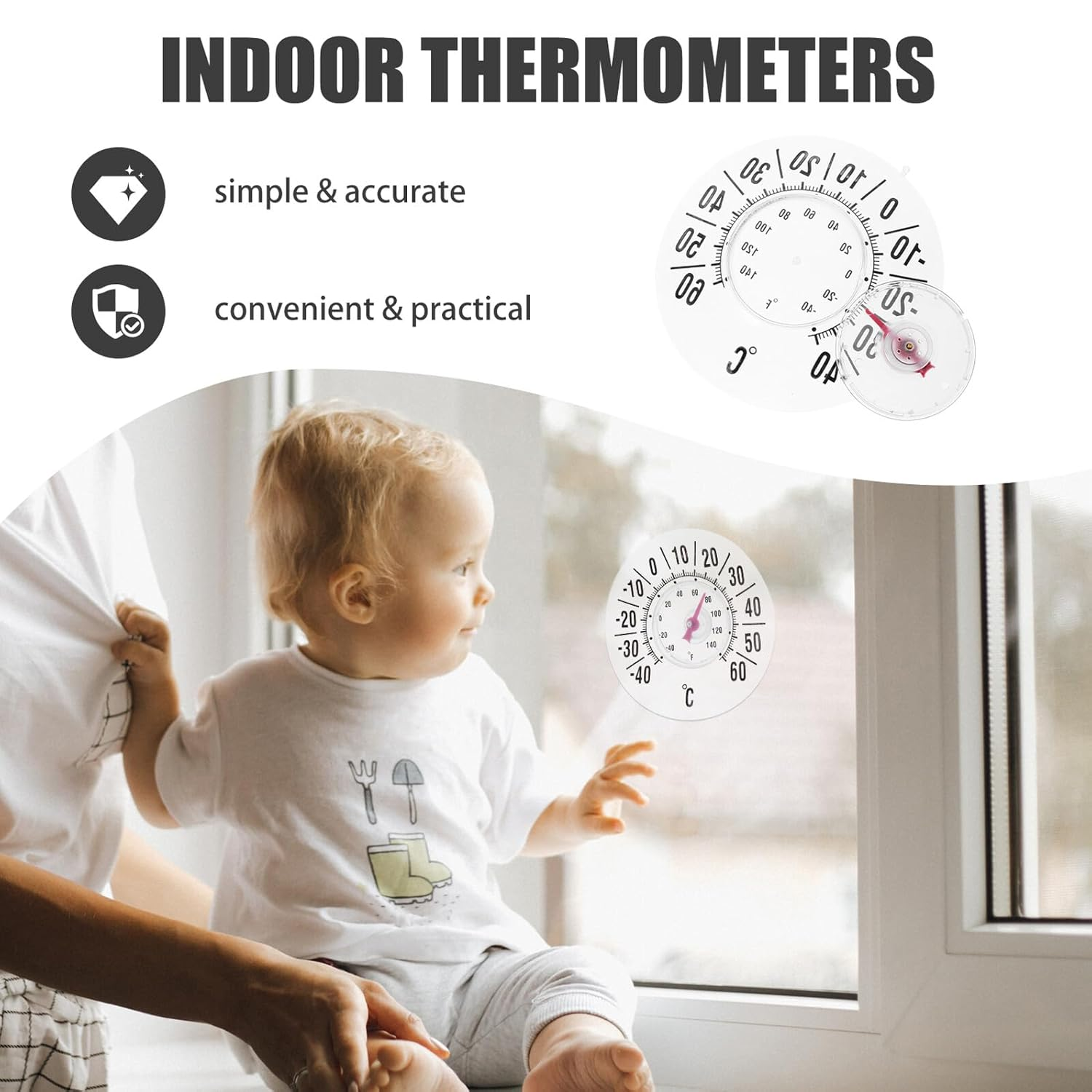 Accurate Analog Thermometer with Large Suction Cup for Indoor and Outdoor Use Easy-Read Window Temperature Gauge for Nursery Greenhouse Patio Household Environment Monitoring image number 5