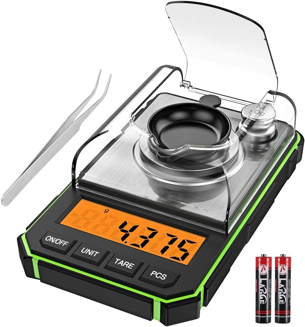 Digital Milligram Scale, 50G Portable Mini Scale, 0.001G Precise Graduation, Professional Pocket Scale with 50G Calibration Weights Tweezers (Batteries Included)
