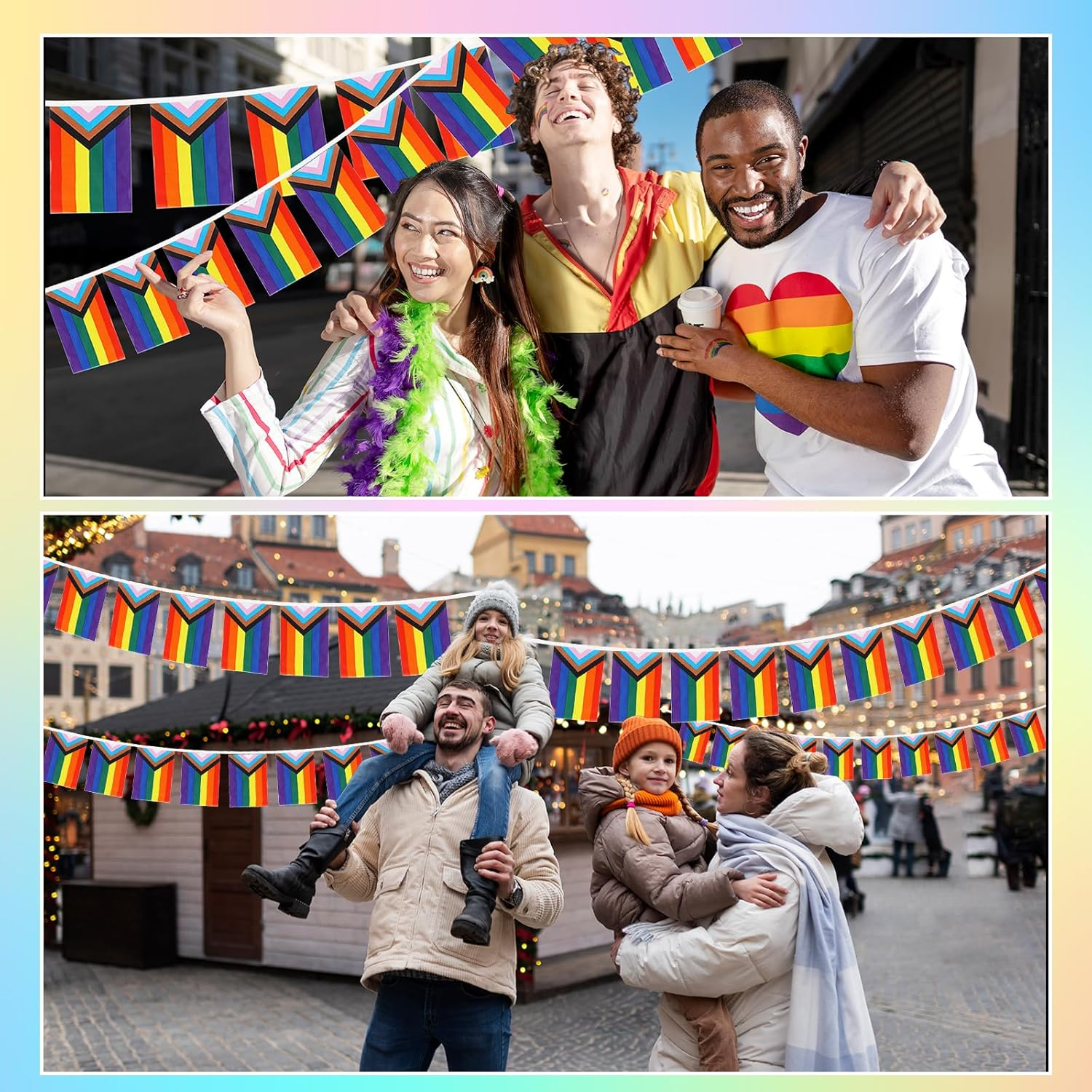 38Pcs/50Feet Progress Pride Flags Banner, LGBTQ Pride Rainbow Bunting with String for Garden Bar, Pride Banner Decorations for Outdoor Indoor Party Decoration Celebrating Month Events - Mixed Rainbow Flags X 1 image number 2