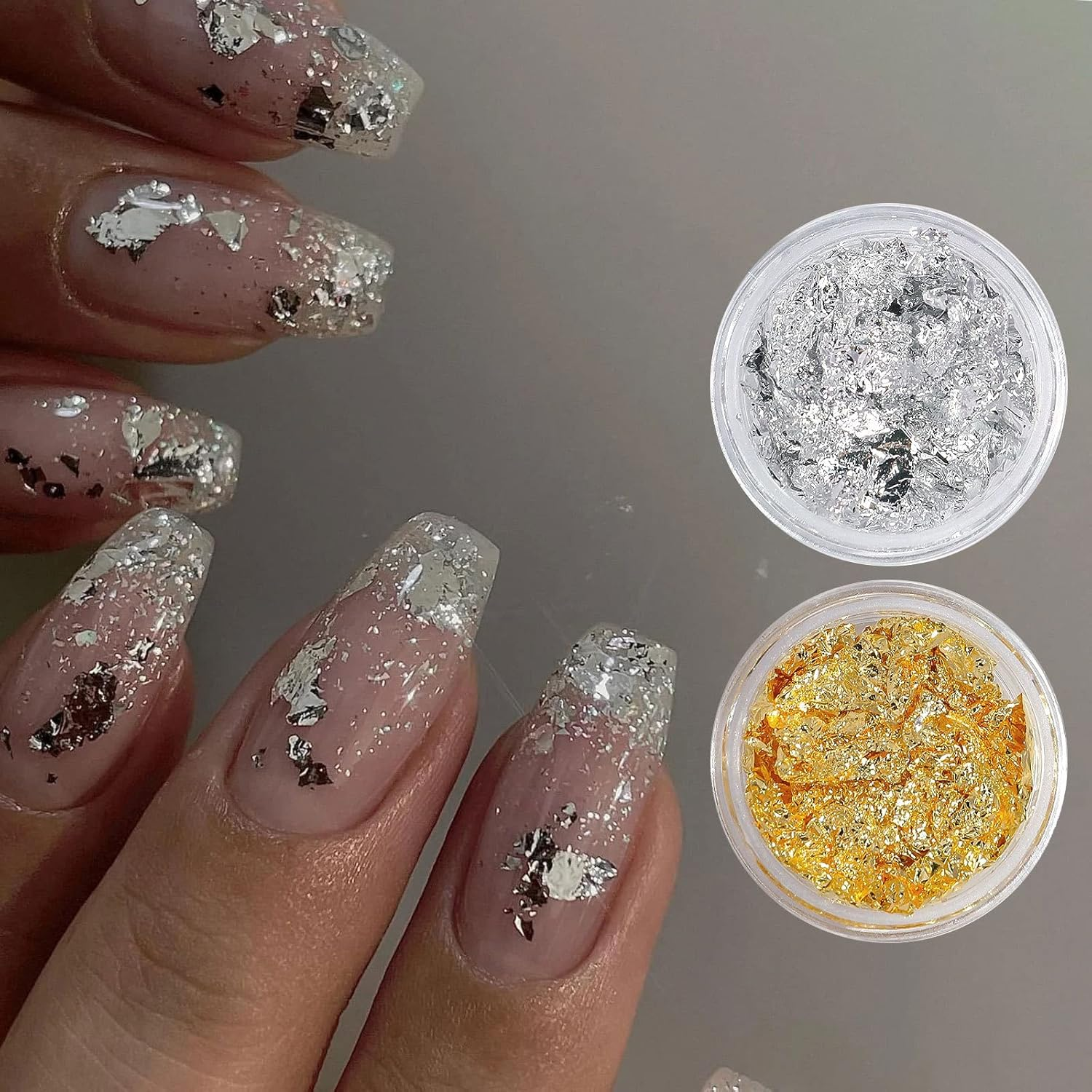 YIGZYCN 2 Boxes Gold Silver Foil Art Decoration Sticker Irregular Foil Sticker Paper 3D Flake Manicure image number 3