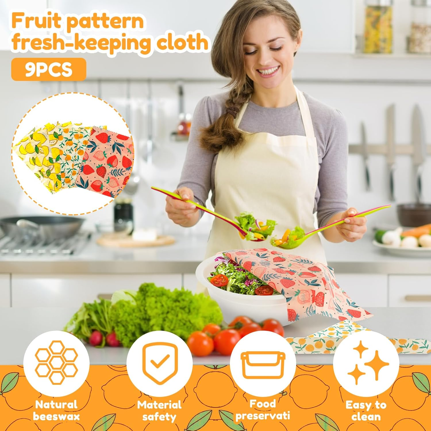 9 Pcs Beeswax Food Wraps, Reusable Beeswax Wraps for Food Safe Easy to Use Flower Patterns Beeswax Paper Washable Beeswax Wraps Sustainable Organic Cotton Food Wraps for Food Storage (Style A) - Style A image number 3