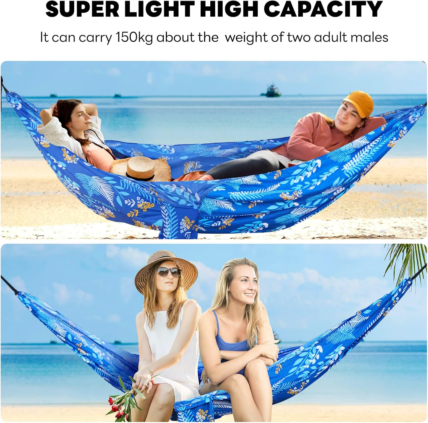 Outdoor Camping Hammock - Camping Gear - Portable Hammocks with Hanging Ropes - Parachute Lightweight Hammock - 210D Nylon Tree Tent for Camping, Travel, Beach, Backyard, Hiking, Indoor (Blue) image number 3