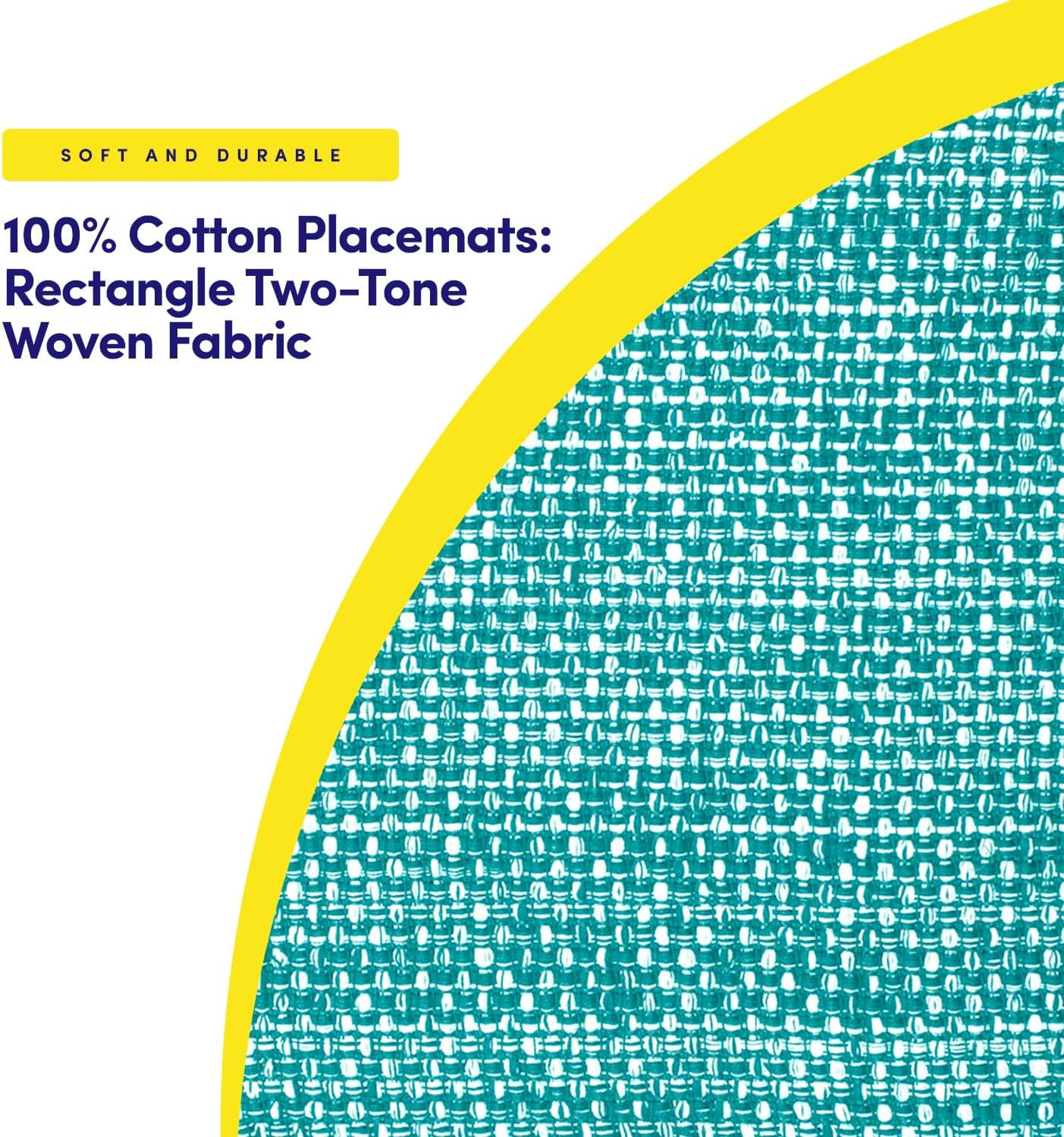 Sweet Home Collection 100% Cotton Placemats for Dining Room Rectangle Two Tone Woven Fabric 13" X 19" Soft Durable Table Mat Set, Set of 6, Turquoise image number 1