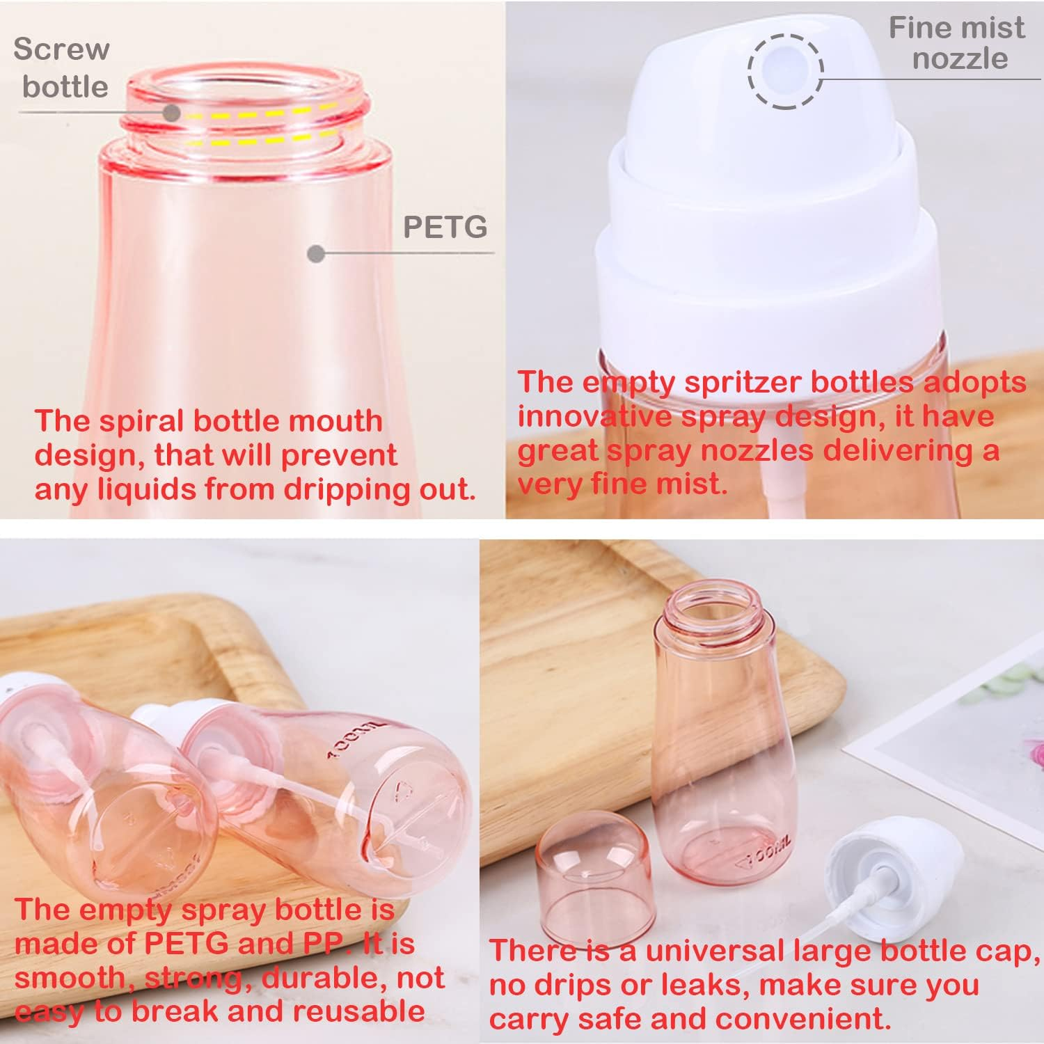 Taicols Fine Mist Spray Bottles, 2 Pcs Skin Care Atomizer with Fine Mist, Travel Spray Bottles, Travel Hair Spray Bottles, Refillable Mini Spritzer for Essential Oils Perfume Liquid Cosmetics(50Ml) image number 1