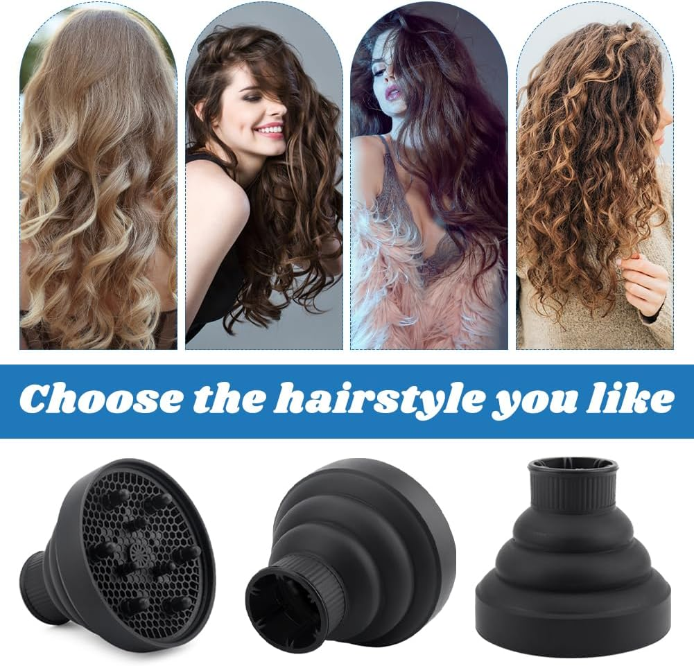 Universal Foldable Hair Dryer Diffuser, Travel Hair Dryer Diffuser Attachment with Comb, Portable Hairs Diffusers Blow Dryers Attachment for Natural Thick Hairs(Color:Black) image number 1