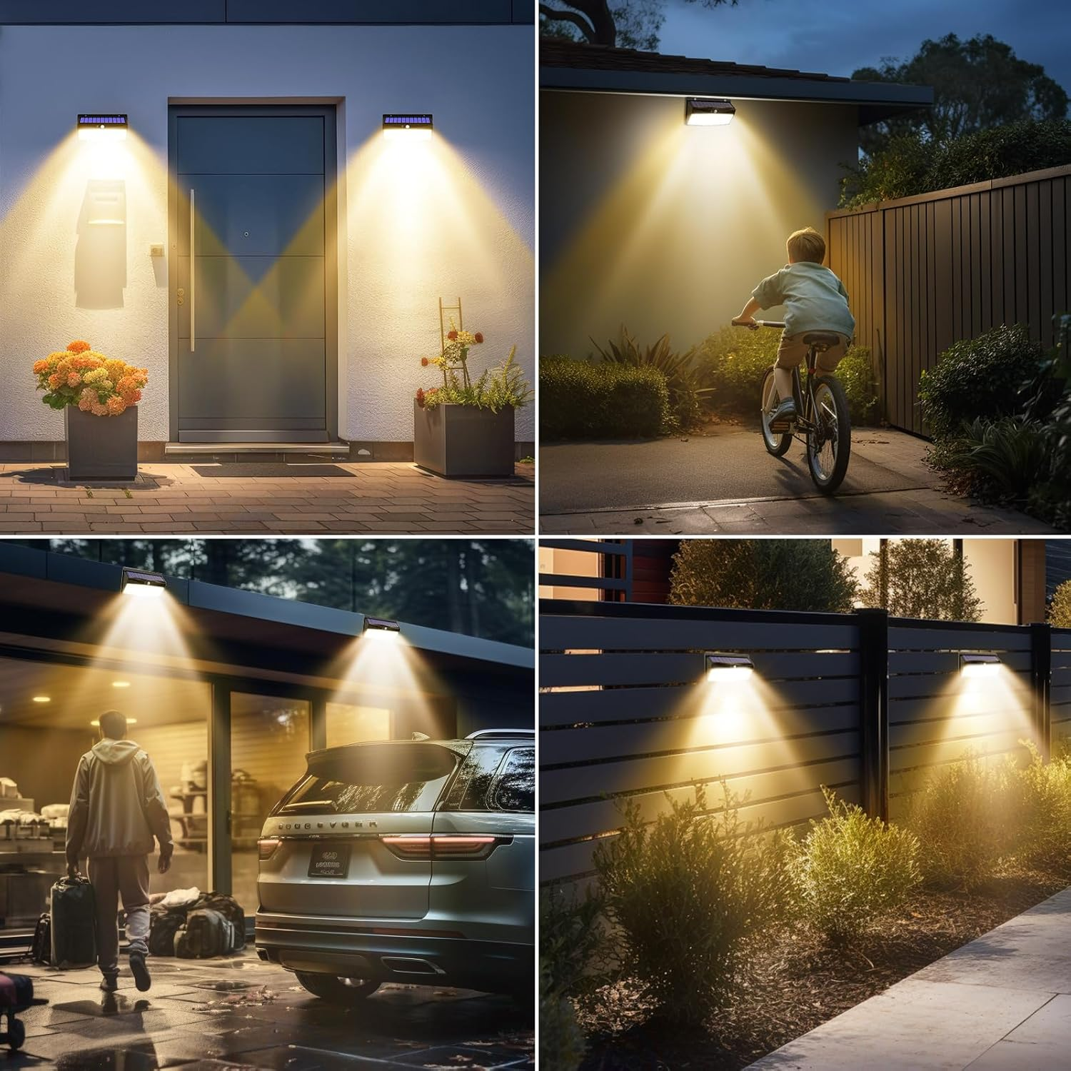 Peasur Pack of 2 368 LED Solar Lights for Outdoor Use with Motion Sensor, Solar Lights Lamp Outdoor, 3 Modes, IP65 Waterproof Solar Wall Light for Garden, Garage, Deck, Warm White image number 3