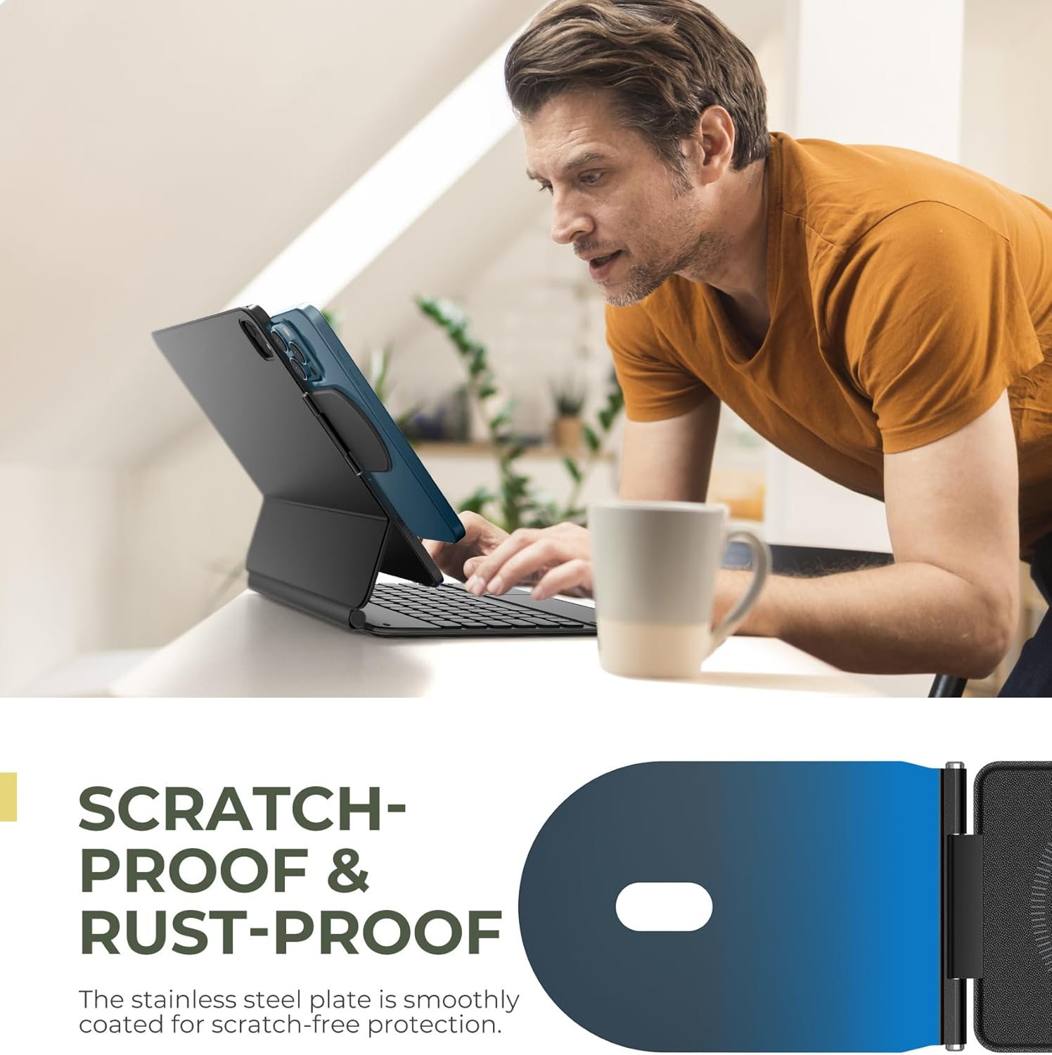 Dexnor Magnetic Phone Holder for Magic Keyboard, Compatible with Magsafe and Non-Magsafe Phone, Slim Portable Foldable Productivity Stand Mount for Ipad/Samsung Magnetic Keyboard Cases - Black image number 1