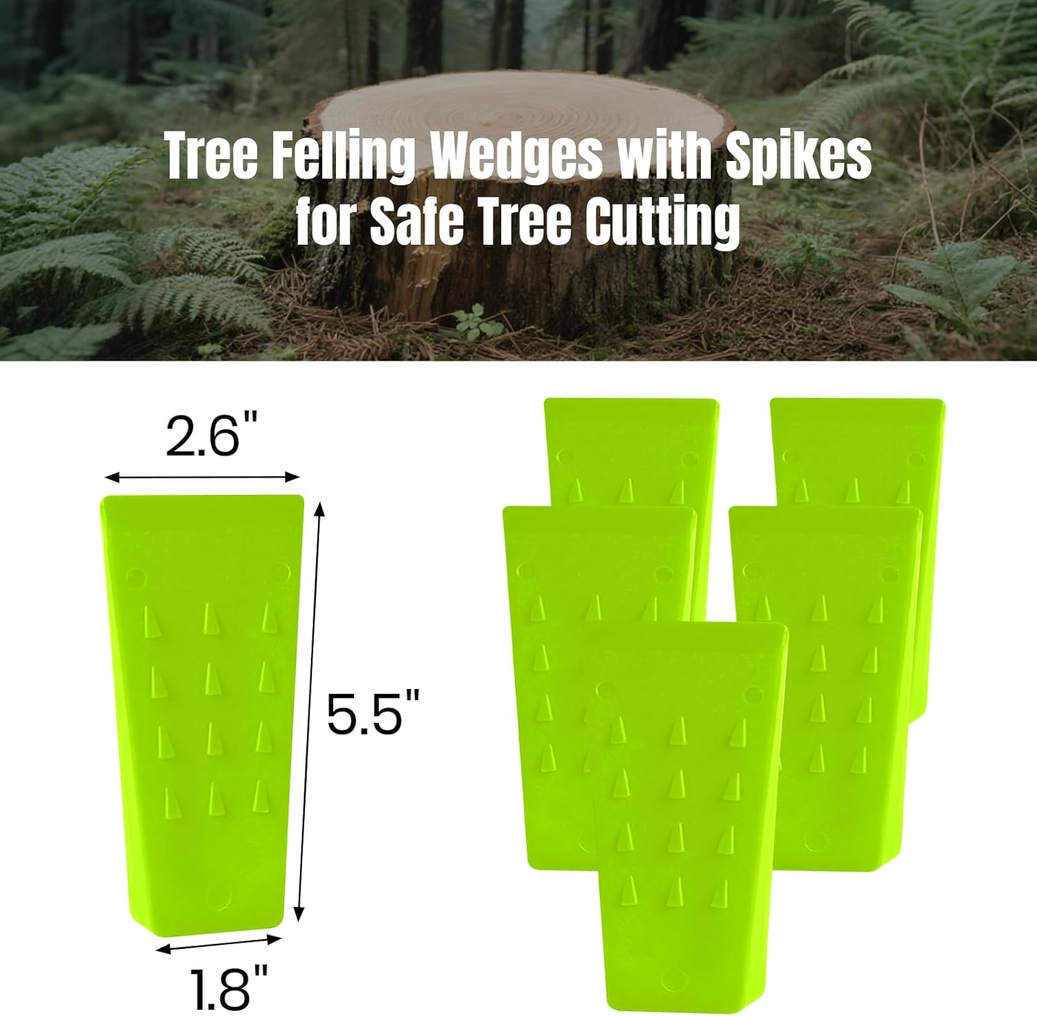AR-PRO 6 Pack Tree Felling Wedges with Spikes for Safe Tree Cutting &ndash; 5.5&rdquo; Wedges with Storage Bag; 6 Felling Dogs to Guide Trees Stabilize and Safely to Ground for Loggers and Fallers image number 4