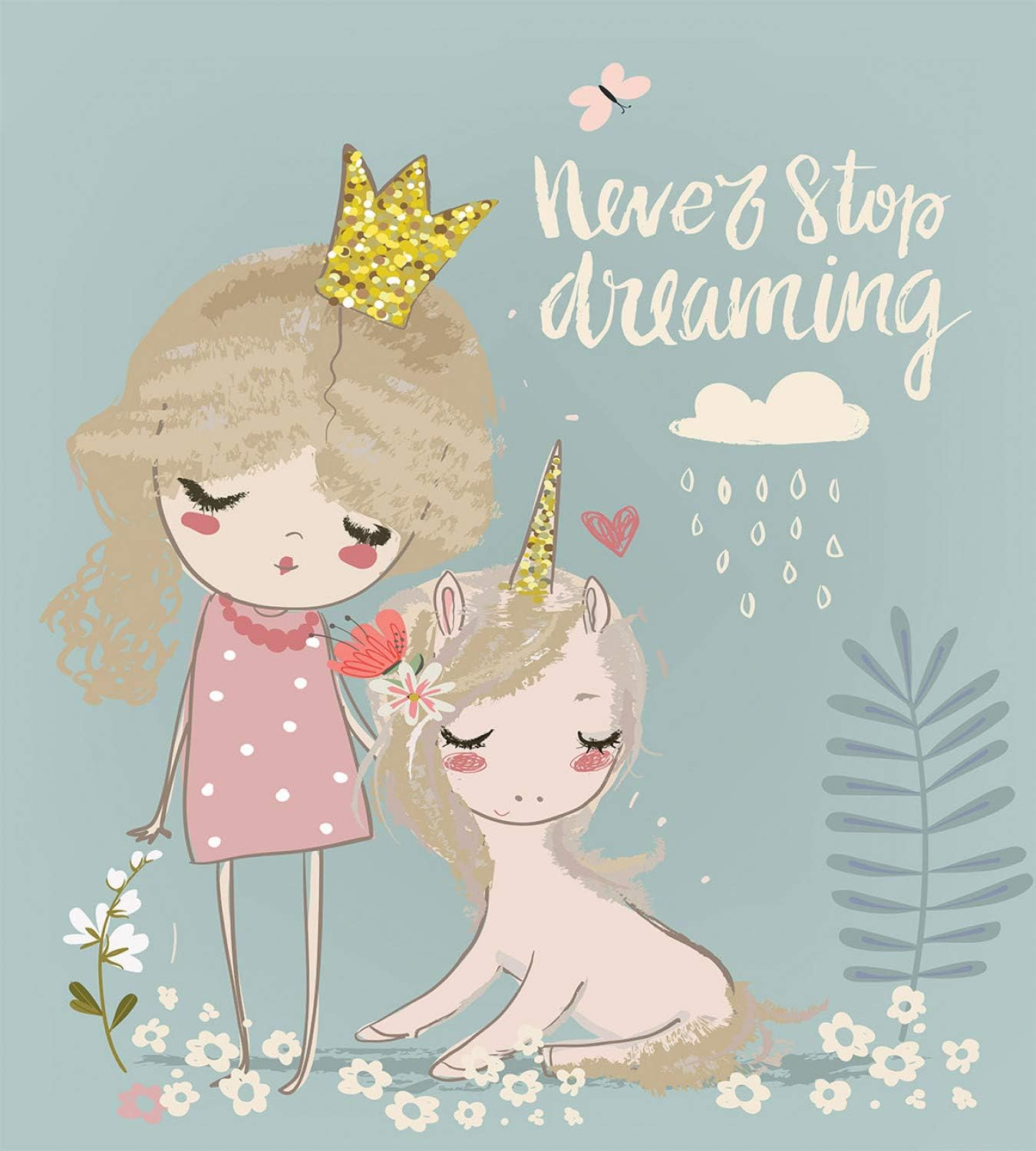Ambesonne Quote Twin Size Duvet Cover Set, Artistic Composition with Little Princess Girl Unicorn Never Stop Dreaming Quote, Decorative 2 Piece Bedding Set with 1 Pillow Sham, Multicolor image number 1