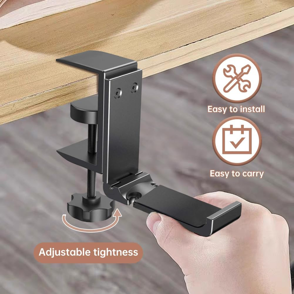 Aluminum Headphone Stand Hanger Foldable,Headphone Holder,Headset Holder with Cable Clip Clamp Hook under Desk, save Your Space While Working & Gaming