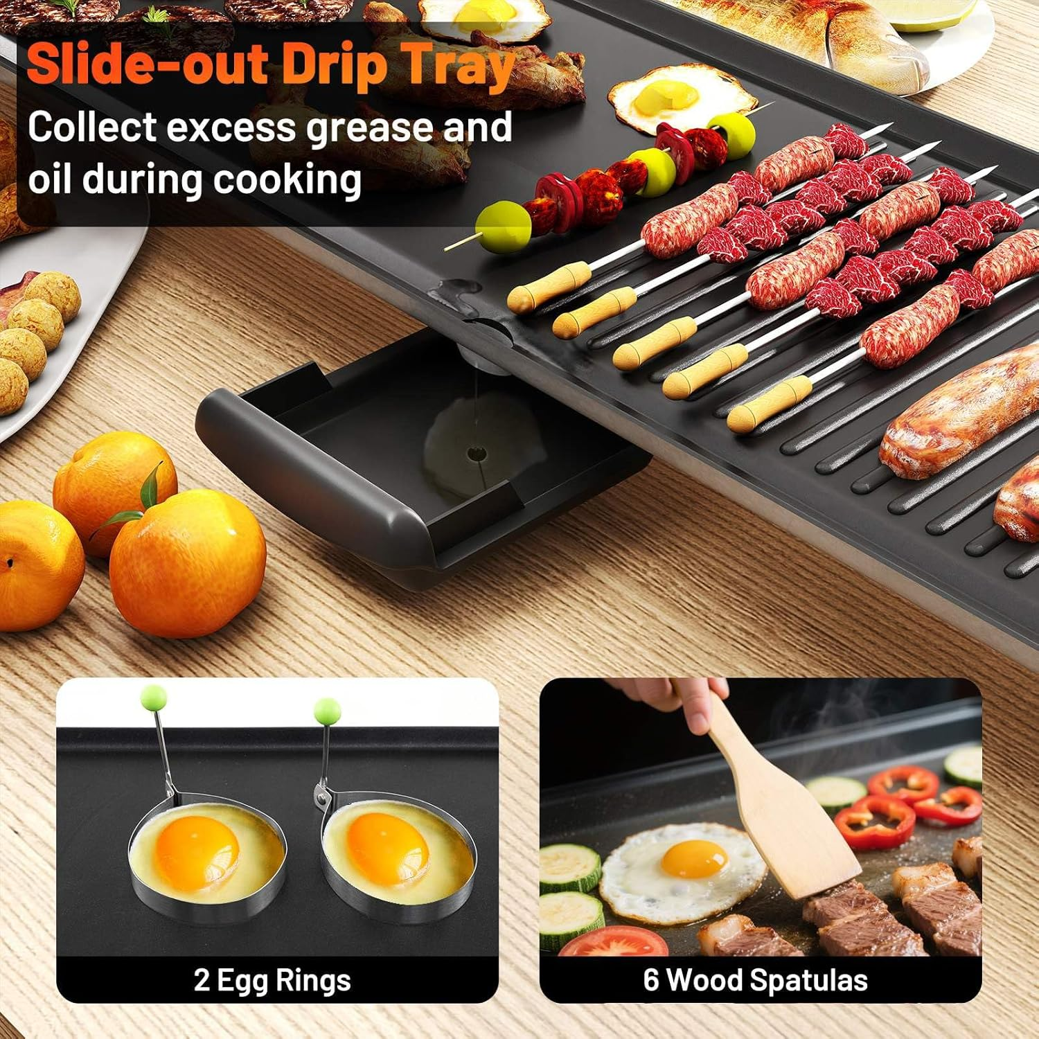 Costway 100 Cm Electric Griddle, Extra Large Teppanyaki Grill with 2 Nonstick Surfaces, Adjustable Temperature, Insulated Handles & Drip Tray, Indoor Outdoor Tabletop BBQ Grill for Party image number 1