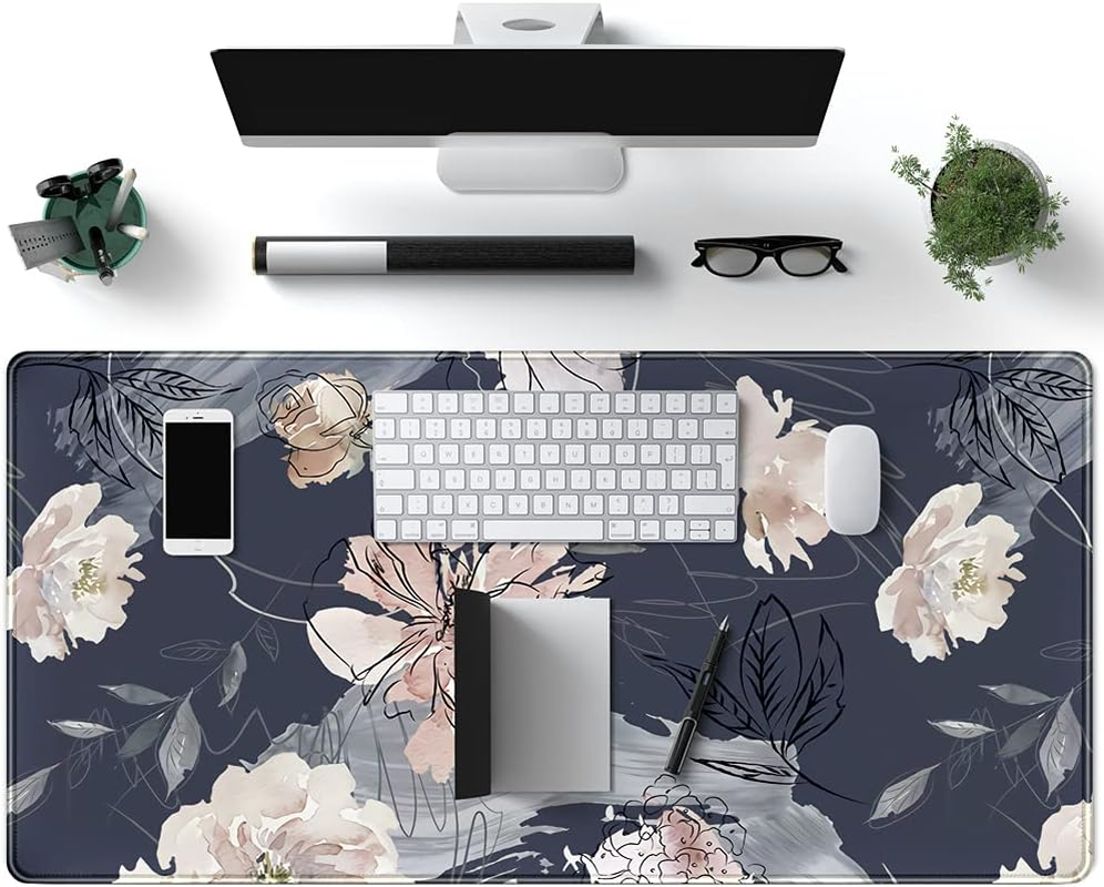 XL Mouse Pad Gaming Mouse Pad (31.5X15.7 In), Large Non-Slip Base Mousepad with Stitched Edges, Waterproof Keyboard Mouse Mat Desk Pad for Work Blue and Grey Pink White Peony &hellip; image number 1