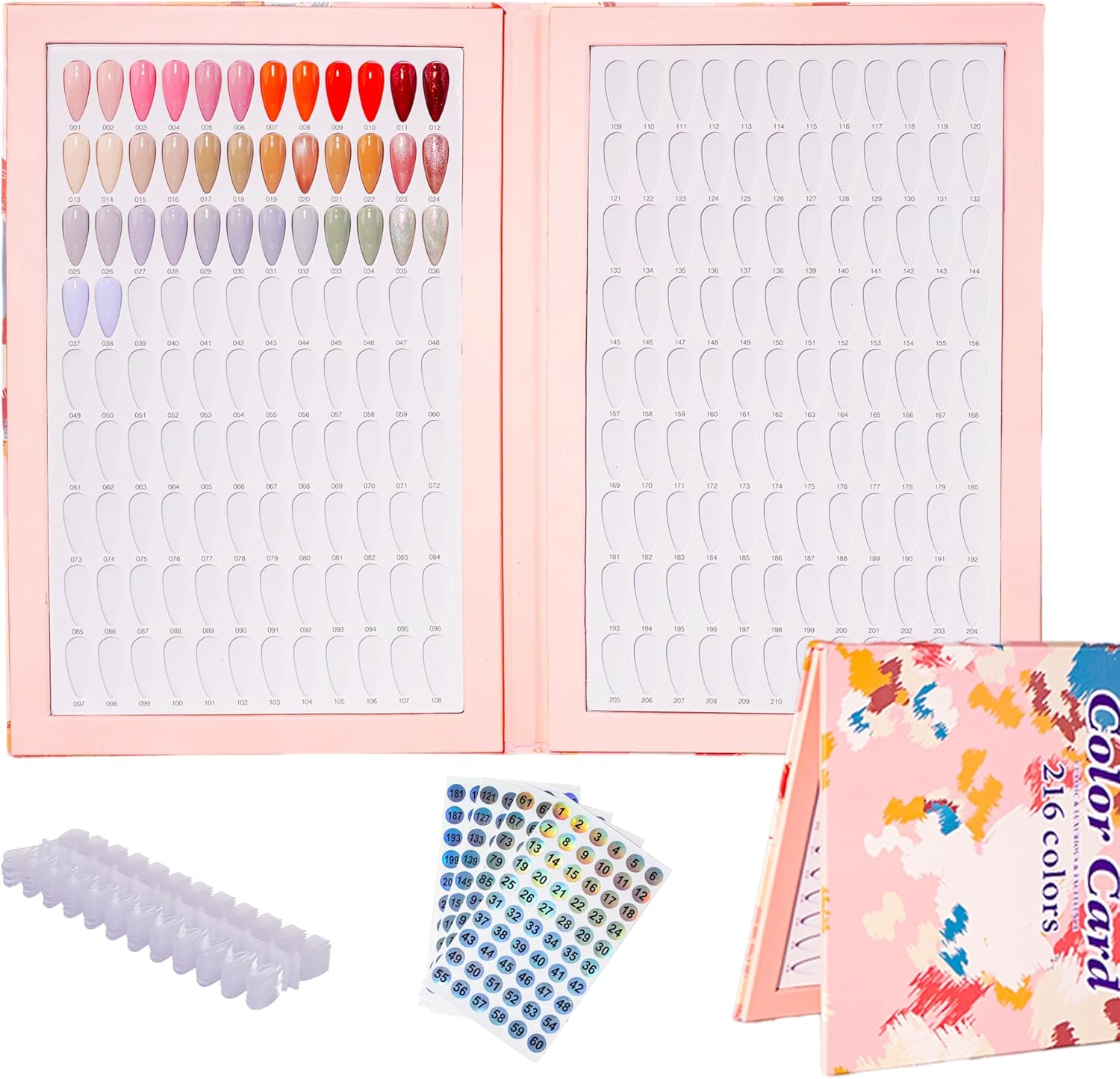 Acycoin2A 216 Nail Color Book with 240 Nail Tips and Nail Polish Gel Color Number Lable (B) image number 1