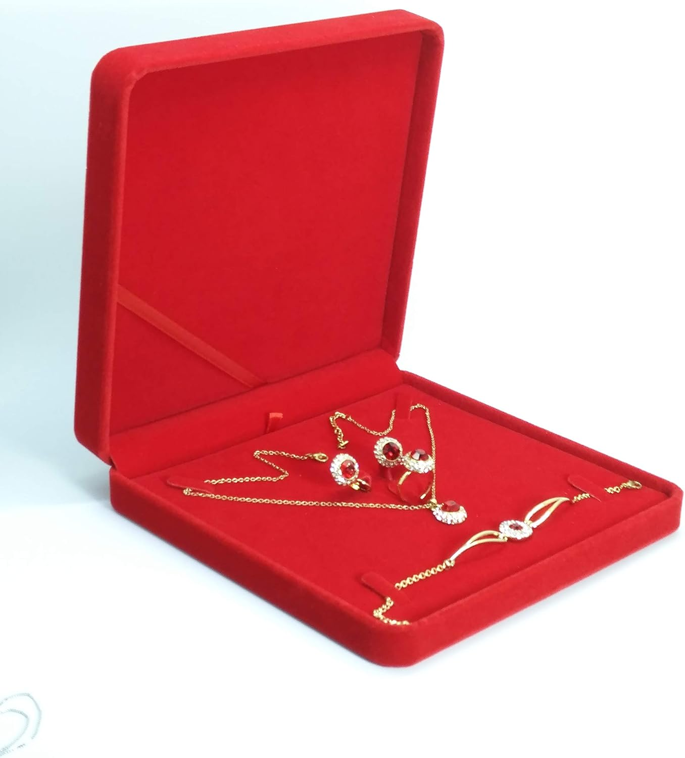 TIKIYOGI Jewelry Set Velvet Box Necklace Earring Ring Necklace Bracelet Gift Display Case Wedding Jewelry Storage Holder (Red) - Beige image number 5