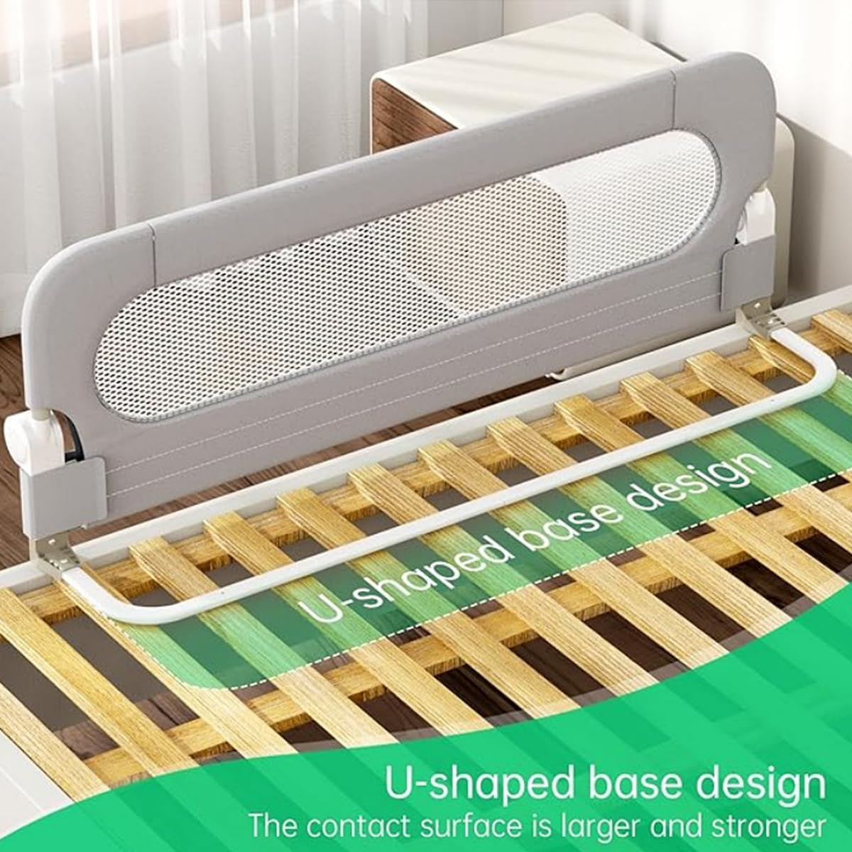 Foldable Bed Rail for Toddlers, 120/150/180/200 Cm Swing down Bed Bumper, 68-83 Cm Height Adjustable Nursery Bed Rails, for Twin, Double, Full, Queen & King Size Mattress (Grey, 150CM) image number 1