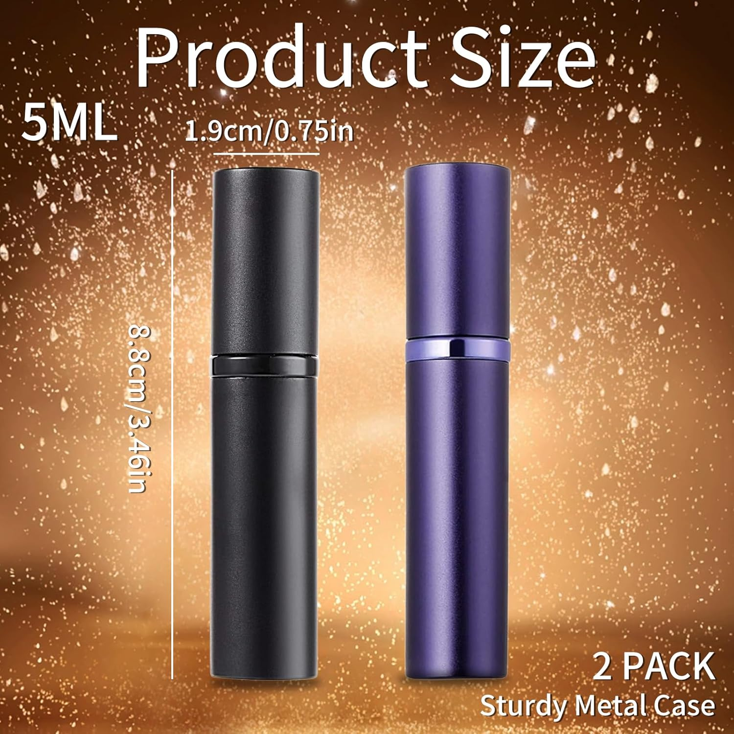 Oiieco Perfume Atomiser, Refillable Travel Size Mini Perfume Bottle Leaking Proof Bottom Pump without Funnel Refillable, Luxurious Small Women and Men, 5Ml Black Matblue image number 1