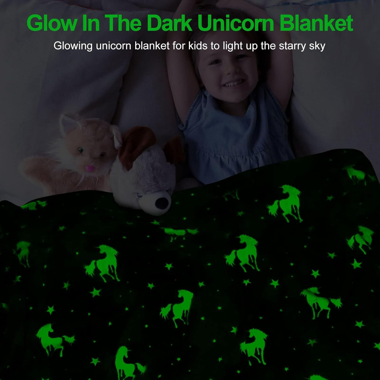 Unicorn Glow in the Dark Blanket, Flannel Cozy Glowing Blanket Throw Blanket for Couch, Personalized Blanket Soft Blanket Fluffy Rainbow Blanket for Girls Children Toddlers Travel Car, 40"X60"(Pink)