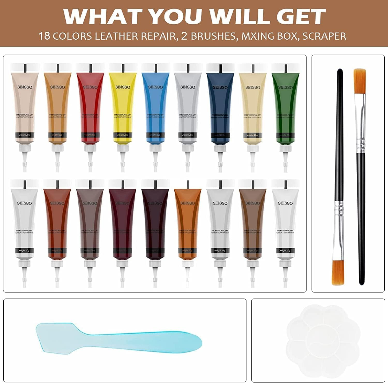 18 Colors Leather Repair Kit for Furniture and Vinyl Repair Kit for Refurbishing Upholstery, Couch, Boat, Car Seat, Shoes and Jacket - Leather Dye Kit - a Simple and Convenient Solution - 12 Color image number 4