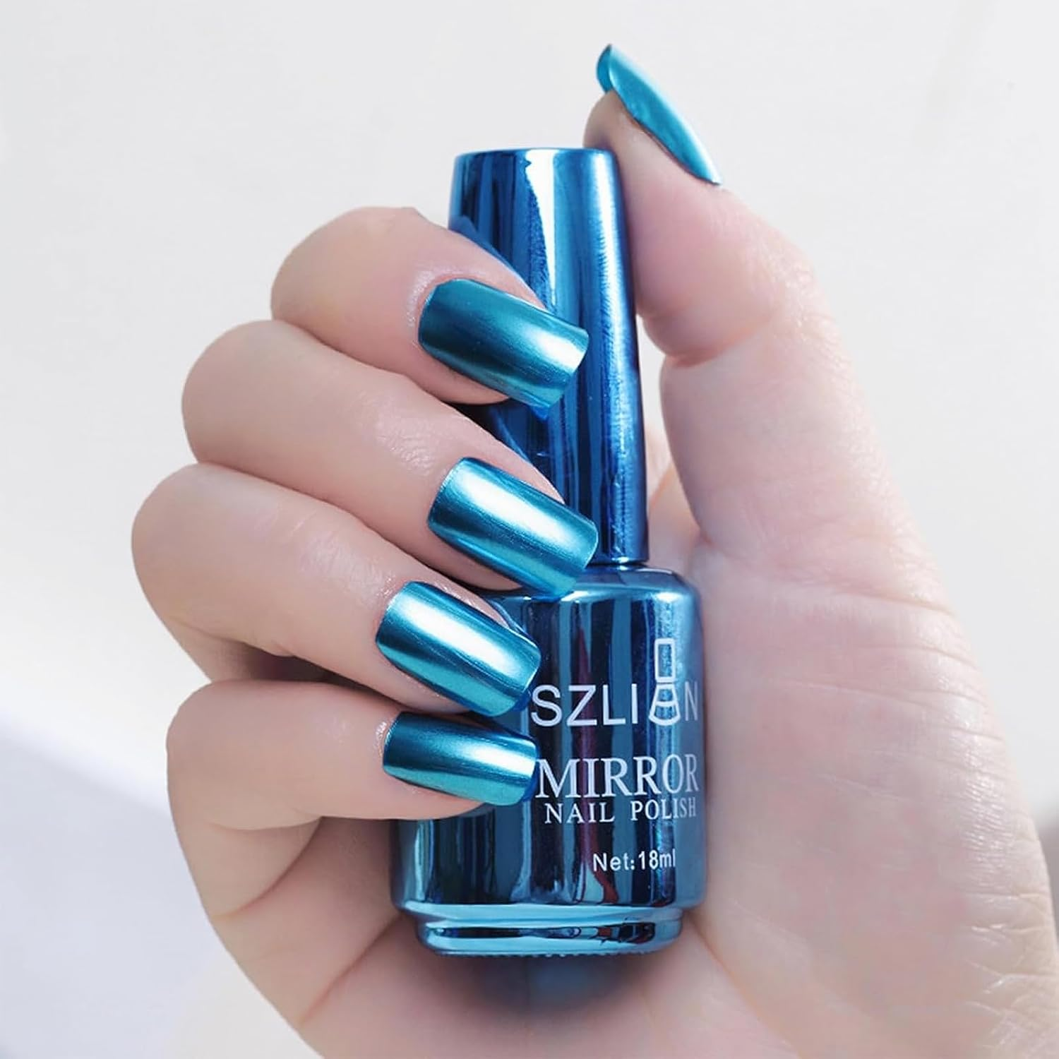 Blue Nail Polish Chrome Metal Nail Varnish, Mirror Quick Dry Metallic Effect No UV Needed Nail Art Polish Chrome Nail Polish image number 1