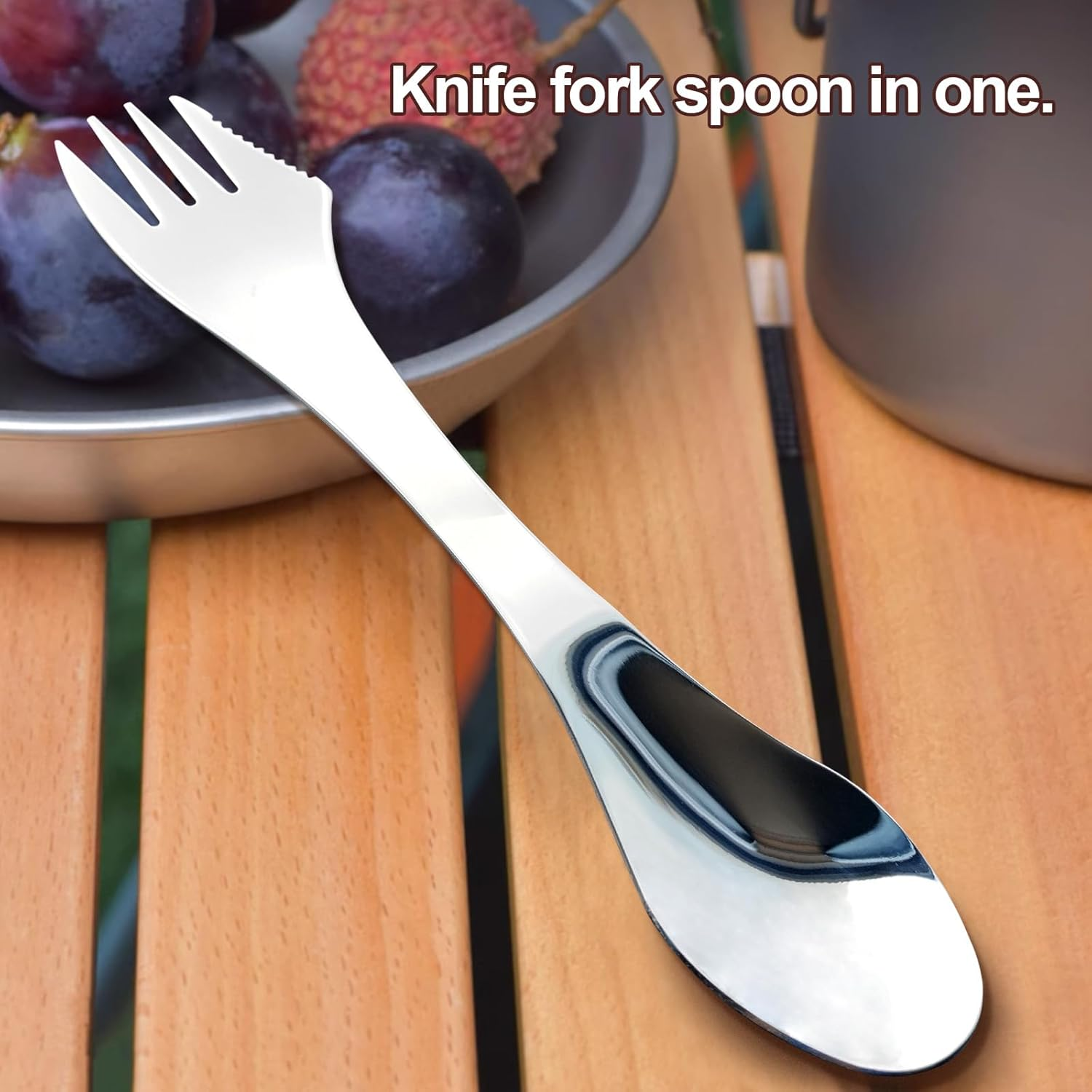 2Pcs Stainless Steel 3 in 1 Spork Camping Cutlery, Knife, Spoon, Fork Cutlery Combo for Camping, Hiking, Fishing and Any Outdoor Activities image number 5