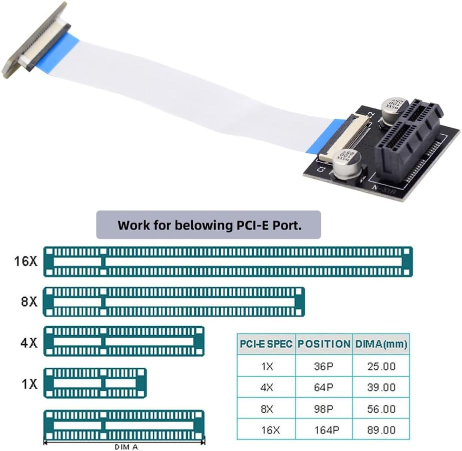 NFHK Low Profile PCI-E Express 1X Slot Riser Card Extender Extension Ribbon Flex Relocate Cable 10Cm 90 Degree Angled image number 4