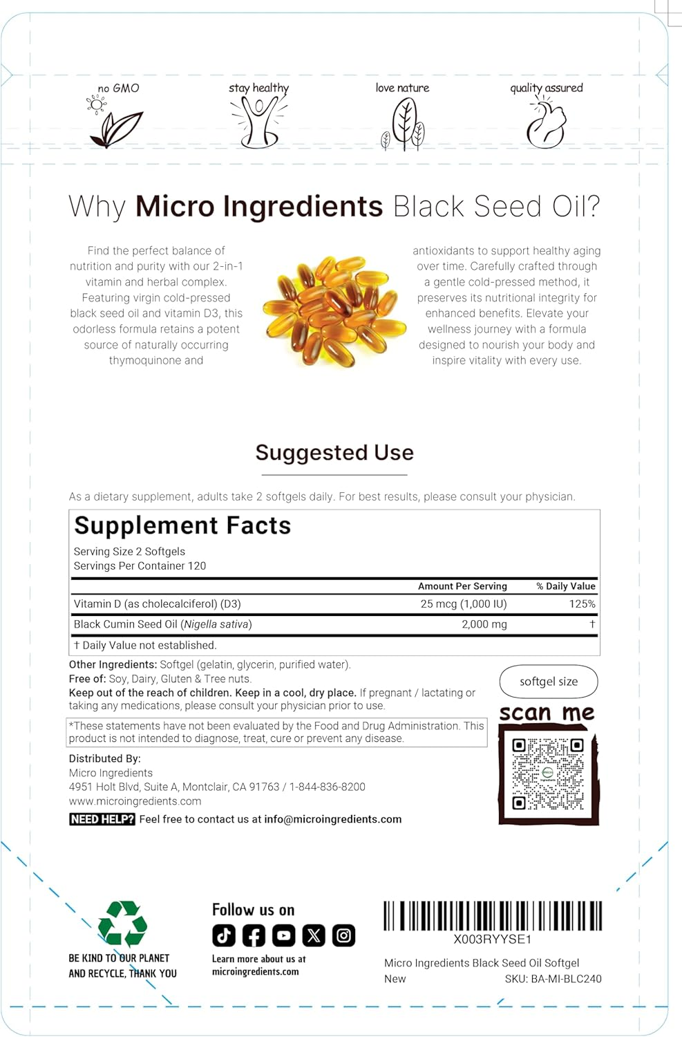 Black Cumin Seed Oil Capsules (Liquid Softgels), from Cold-Pressed Nigella Sativa, 1000Mg per Serving, 240 Counts, Premium Black Cumin Pills, Non-Gmo